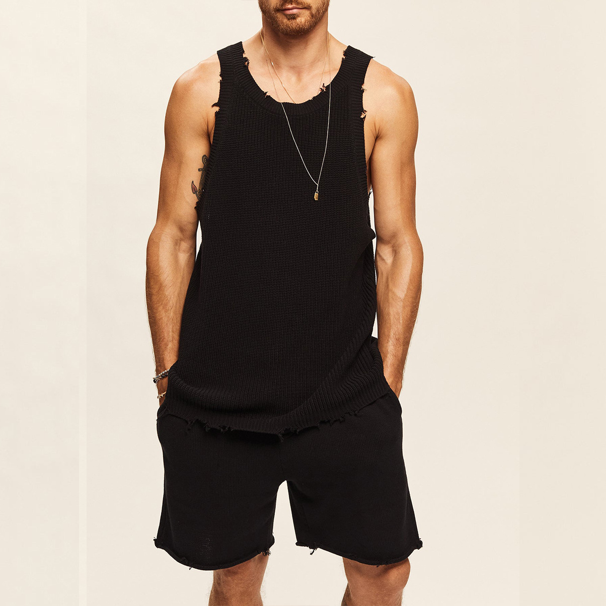 Ensemble short de sport sans manches en maille décontractée pour homme Suitmens 03