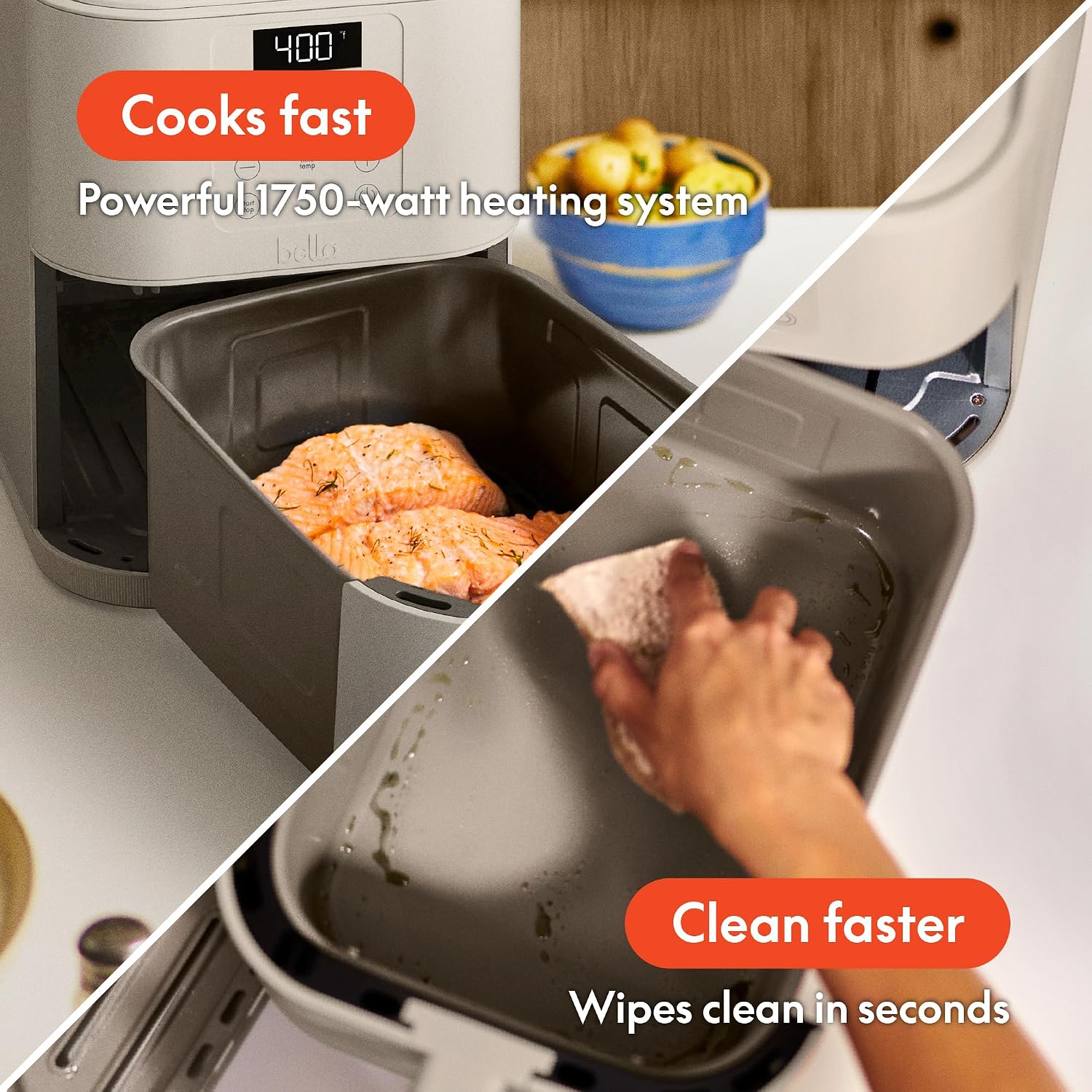 bella Fits-Anywhere™ 6qt Slim Air Fryer, Non-Toxic Coating, Oatmilk