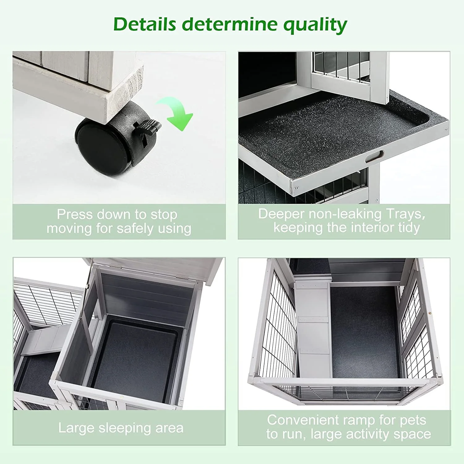 Indoor Rabbit Hutch Bunny Cage Large Pet House for Small Animal with Wheels Image 7