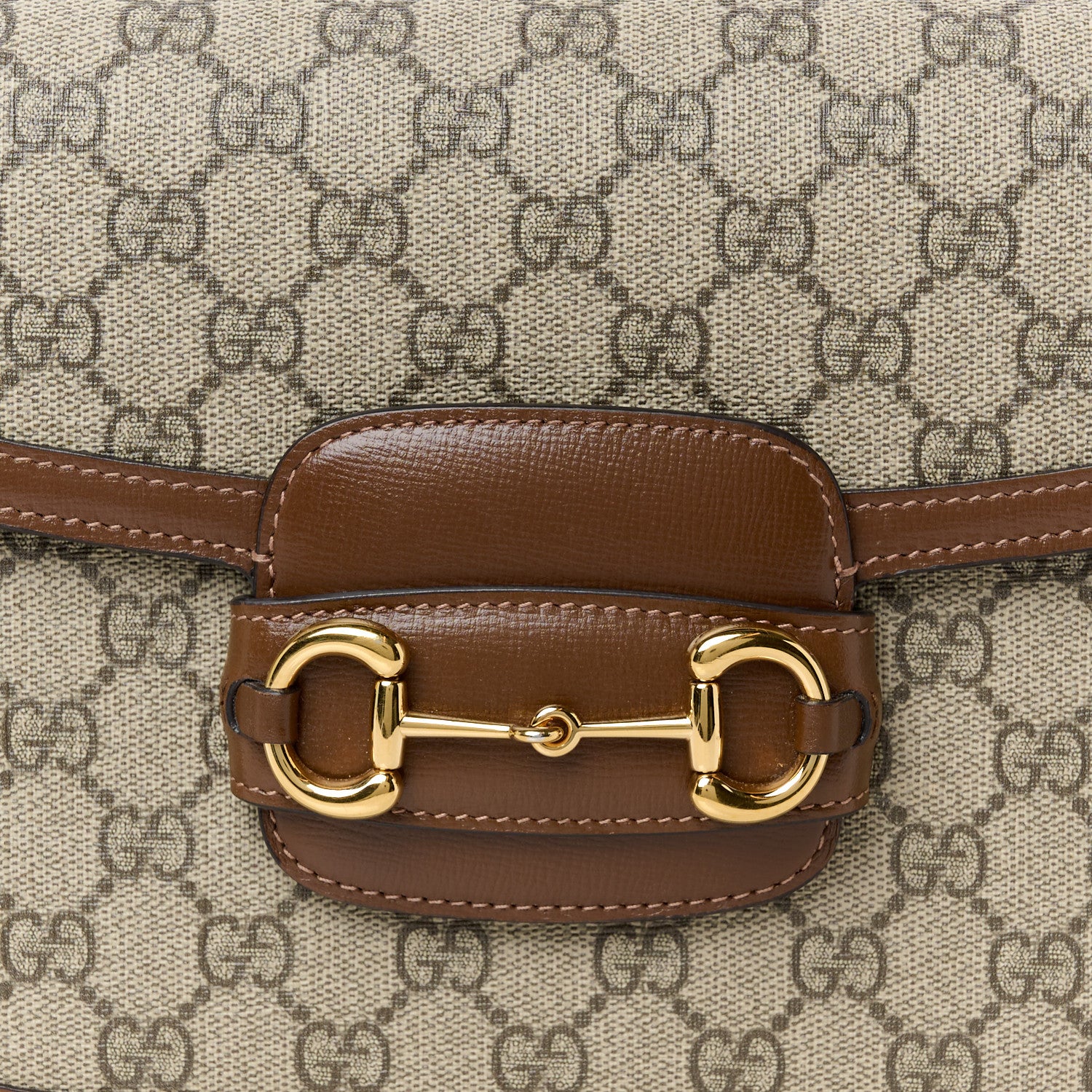 GG Supreme Monogram Azalea Calfskin Horsebit 1955 Shoulder Bag Beige Brown Sugar