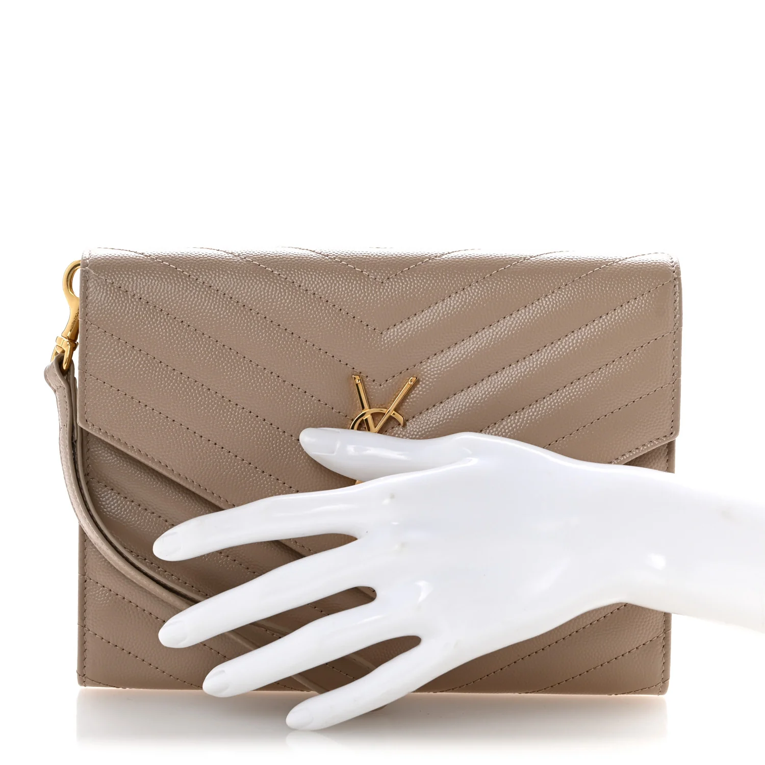 Grain De Poudre Matelasse Chevron Monogram Envelope Clutch Dark Beige