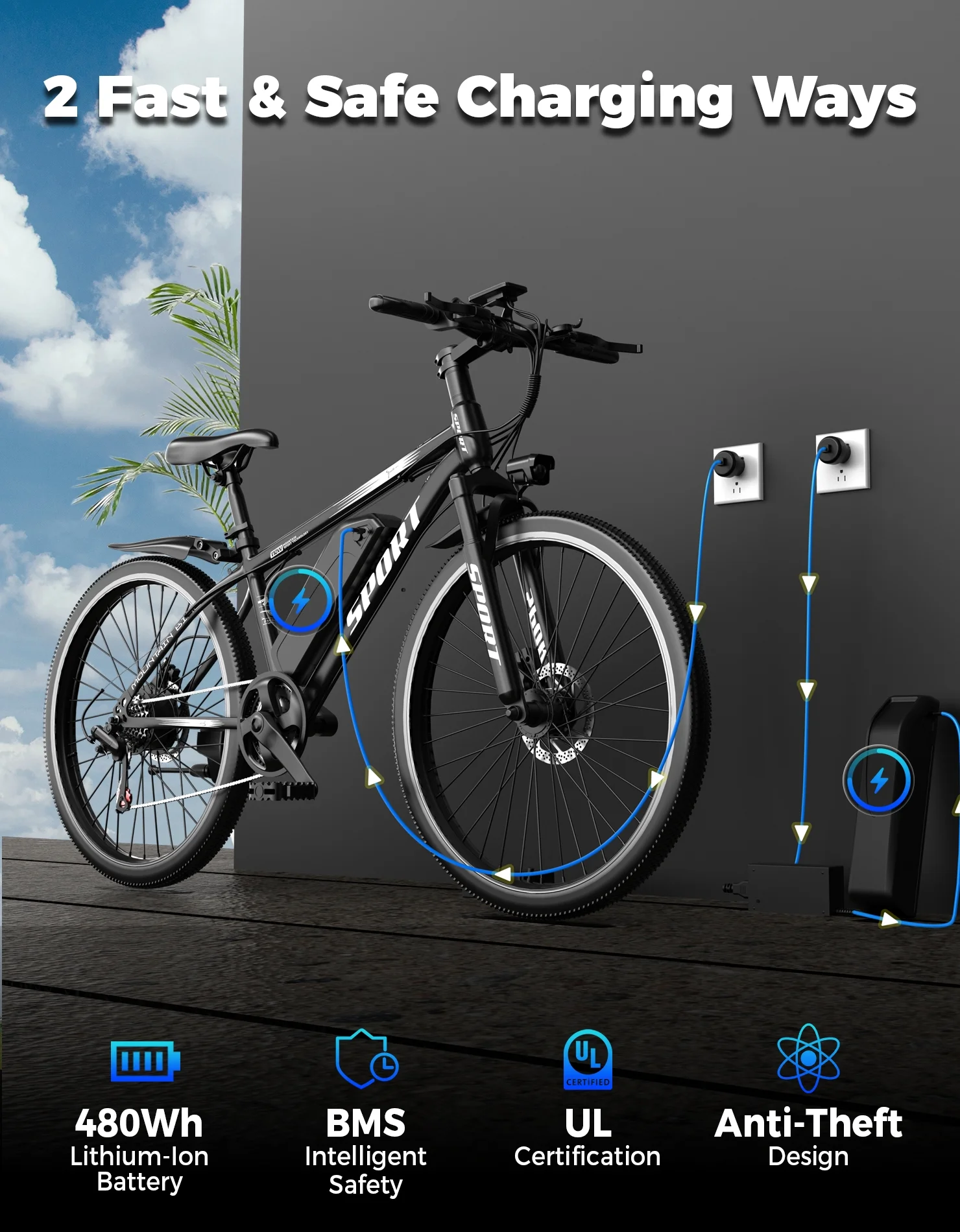 Electric Bike for Adults, 26" Electric Mountain Bike, 1200W Peak Power Motor, Up to 25 MPH 45 Miles, Electric Bicycle with 48V 10AH Removable Battery, UL 2849 - Image 9