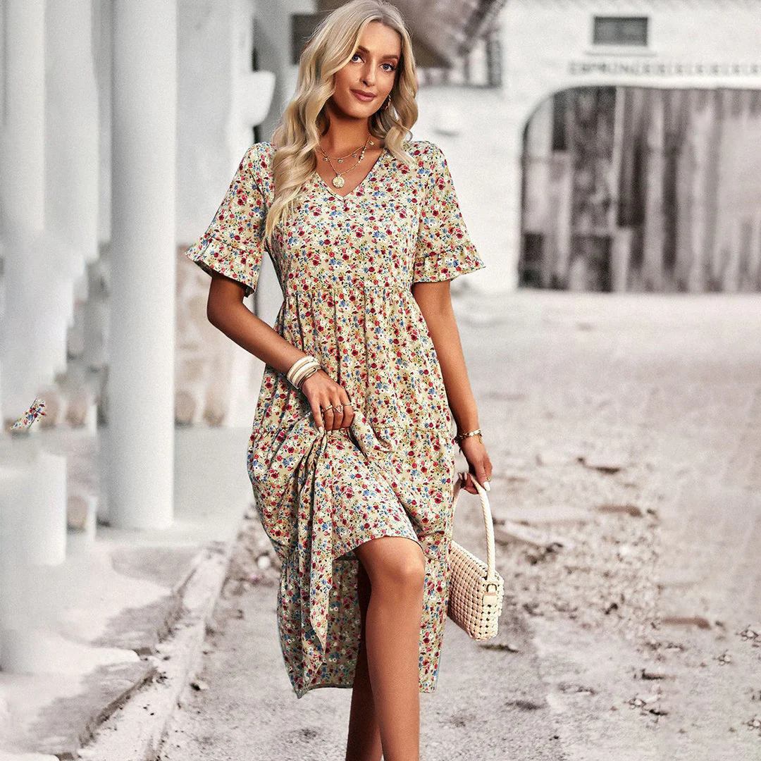 Robe midi d'été fleurie pour femmes