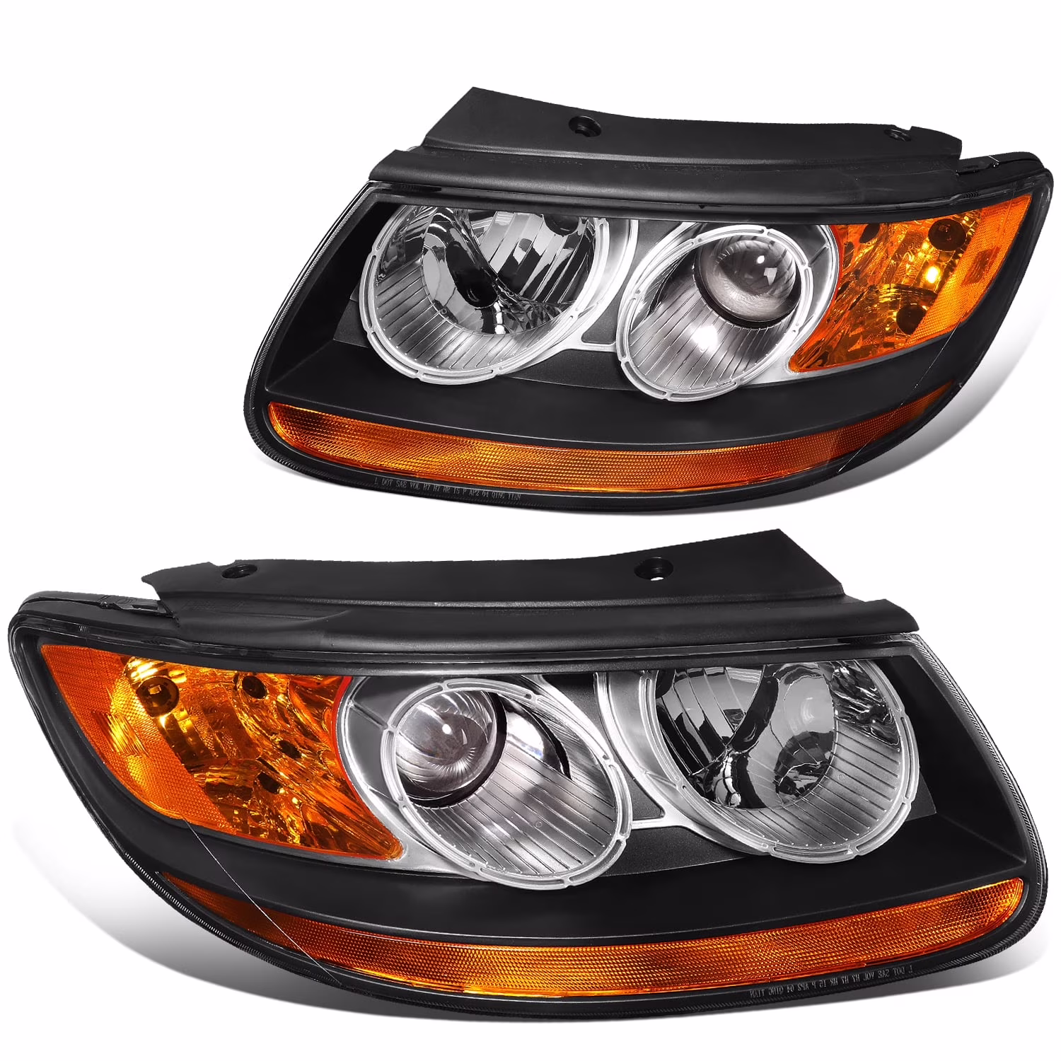 For 07-12 Hyundai Santa Fe Black Amber Corner Projector Headlight Lamp Pair