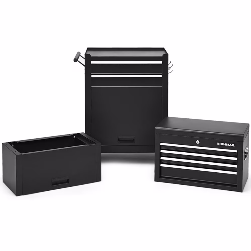 Topcobe 6-Drawer Tool Chest with Heightening Cabinet, Garage Workshop Tool Organizer, Black