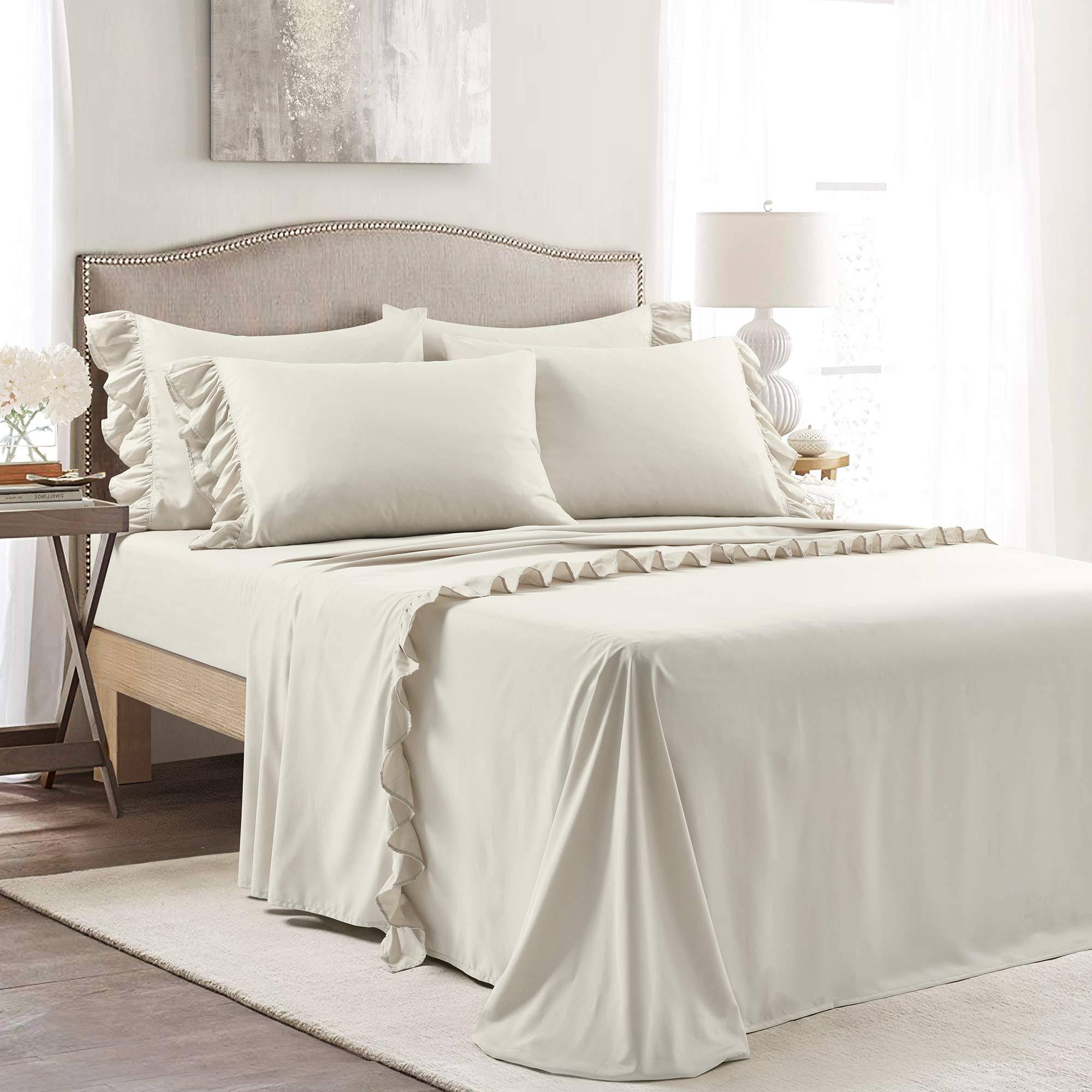 Reyna Ruffle Sheet Set Wheat 4pc Twin - Lush Decor 16T007063