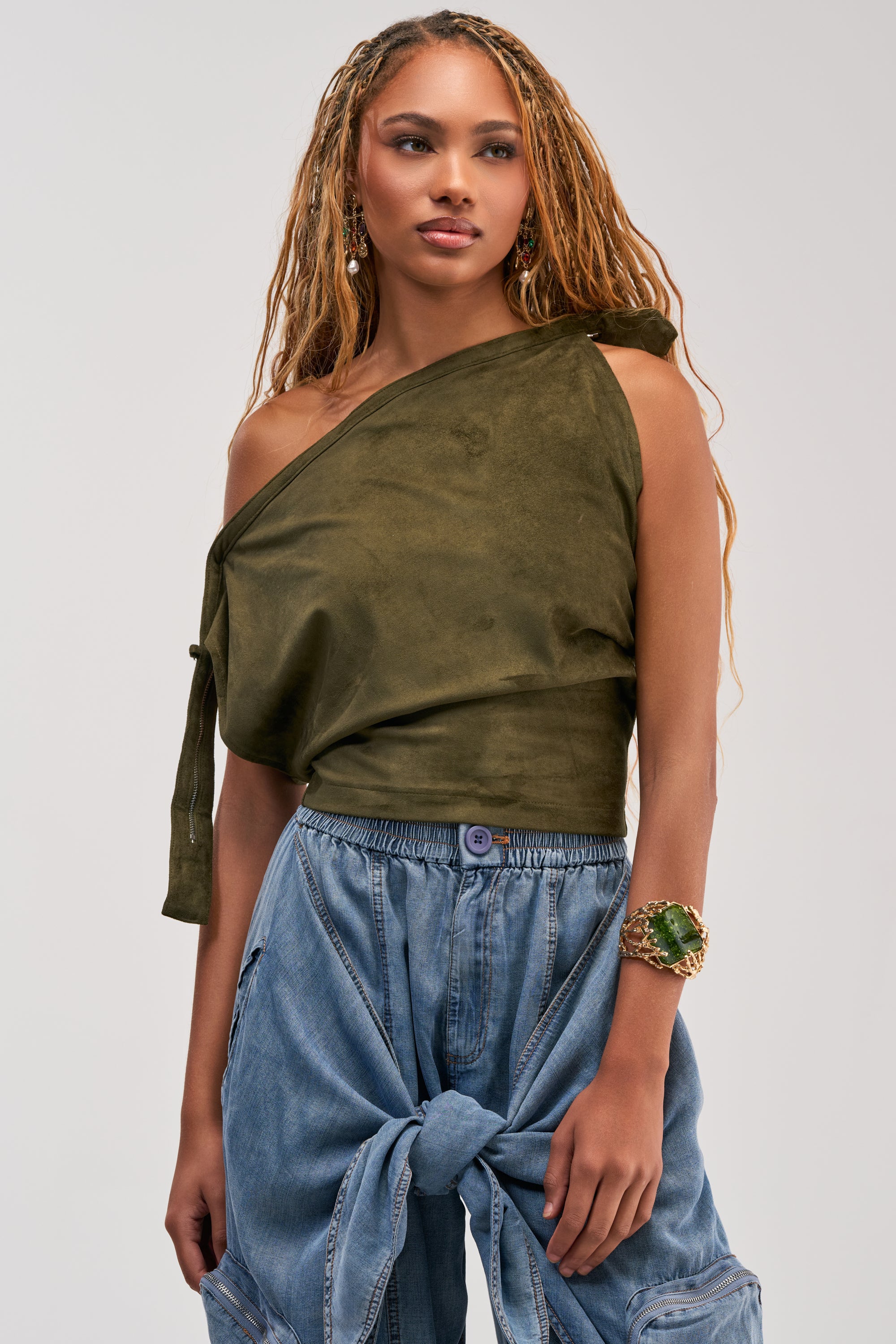 GOOD VIBES ONLY SUEDE OFF SHOULDER TOP - Akira Store