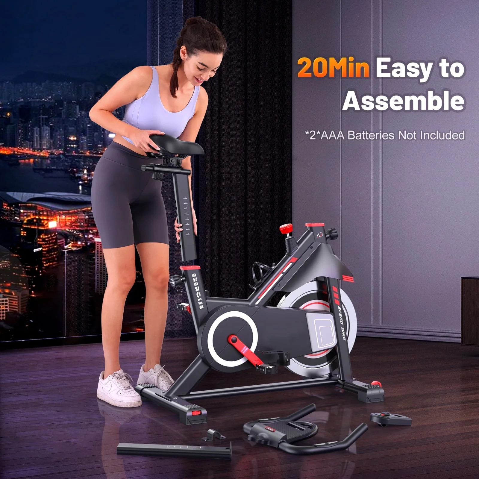 Exercise Bike for Home,Heavy Duty Indoor Stationary Bike with Comfortable Seat Cushion,300lbs Max Weight Capacity,Home Gym Cardio Workout Equipment(Black-B) - Image 7