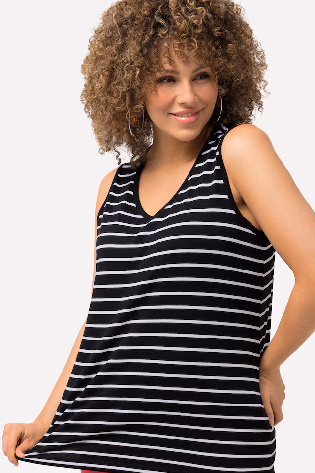 2 Pack of V-Neck Cotton Knit Tanks - Stripe, Solid