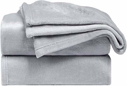 Bedsure Fleece Blanket Throw Blanket - Light Grey Lightweight Blankets for Sofa, Couch, Bed, Camping, Travel - Super Soft Cozy Microfiber Blanket