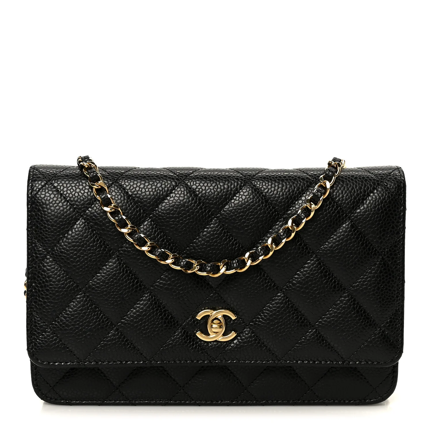 Caviar Quilted CC Turnlock Wallet On Chain WOC Black