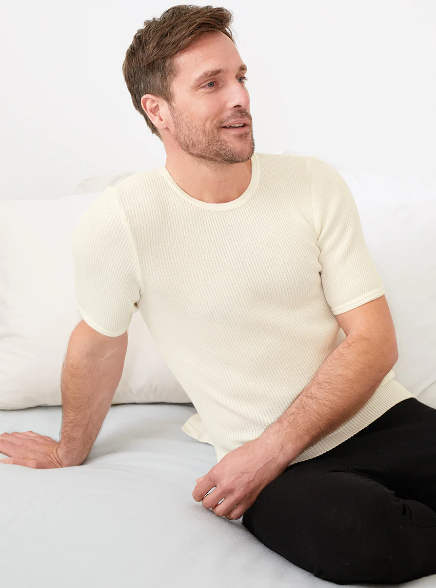 Tee-shirt thermique homme en laine blanc naturel