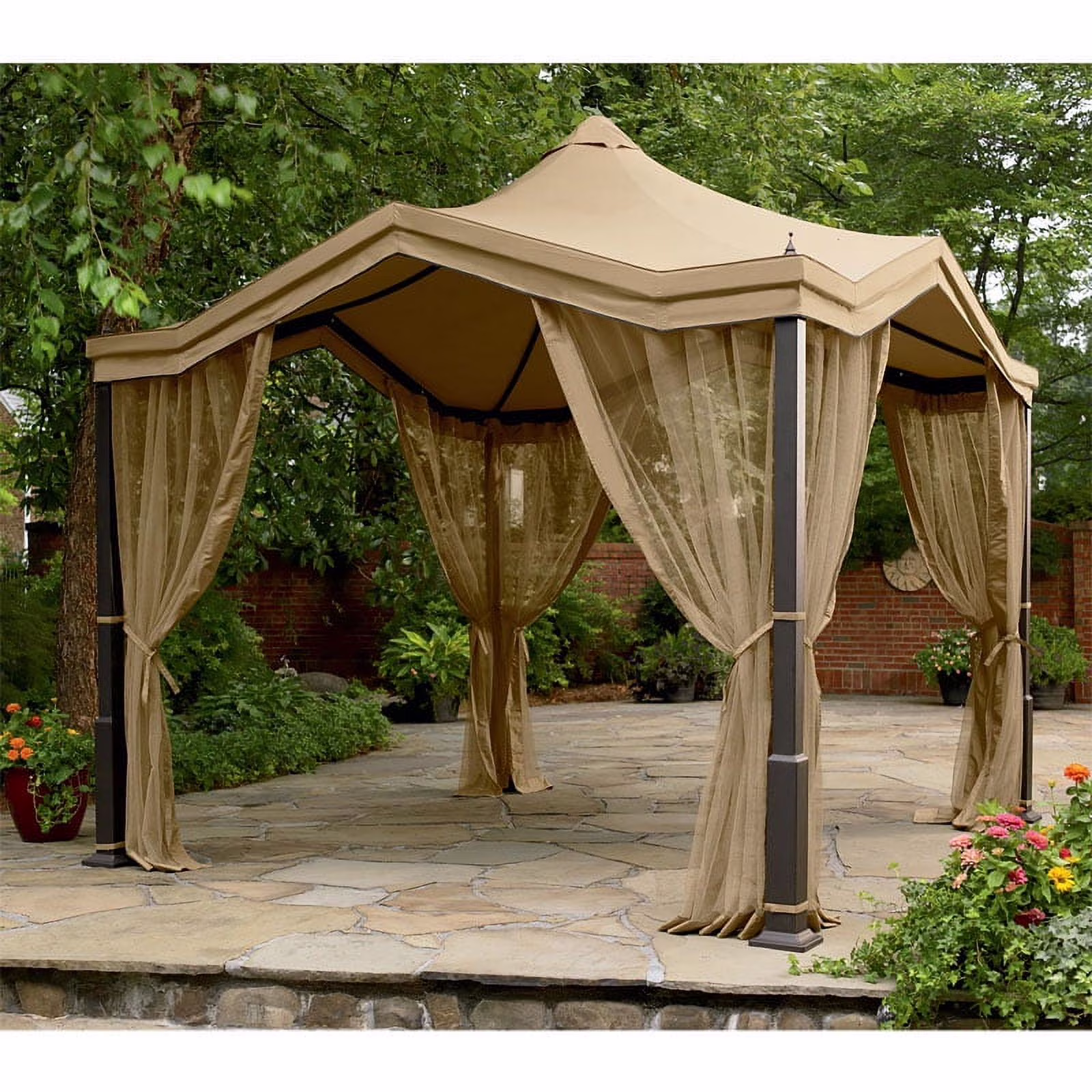 Garden Winds  Replacement Canopy Top for the Peaked Top Gazebo, Beige, RipLock 350