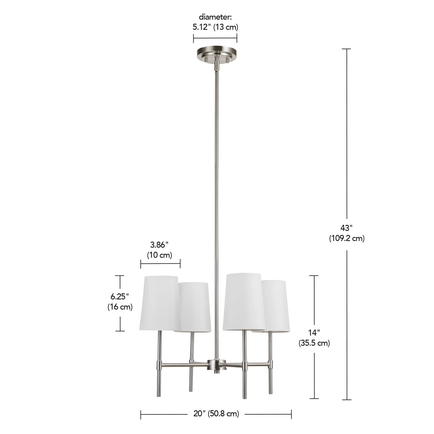 Better Homes & Gardens Meadowood 4-Light Chandelier, Matte Black Finish, White Fabric Shades, LED Bulbs Included
