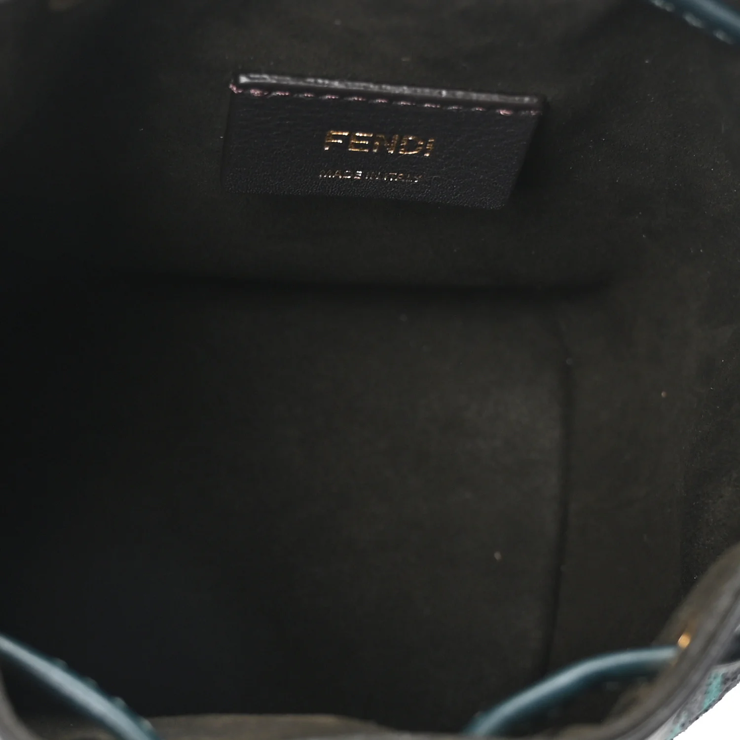 Chenille Vitello F is Fendi Micro FF Mini Mon Tresor Bucket Bag Verde Inglese