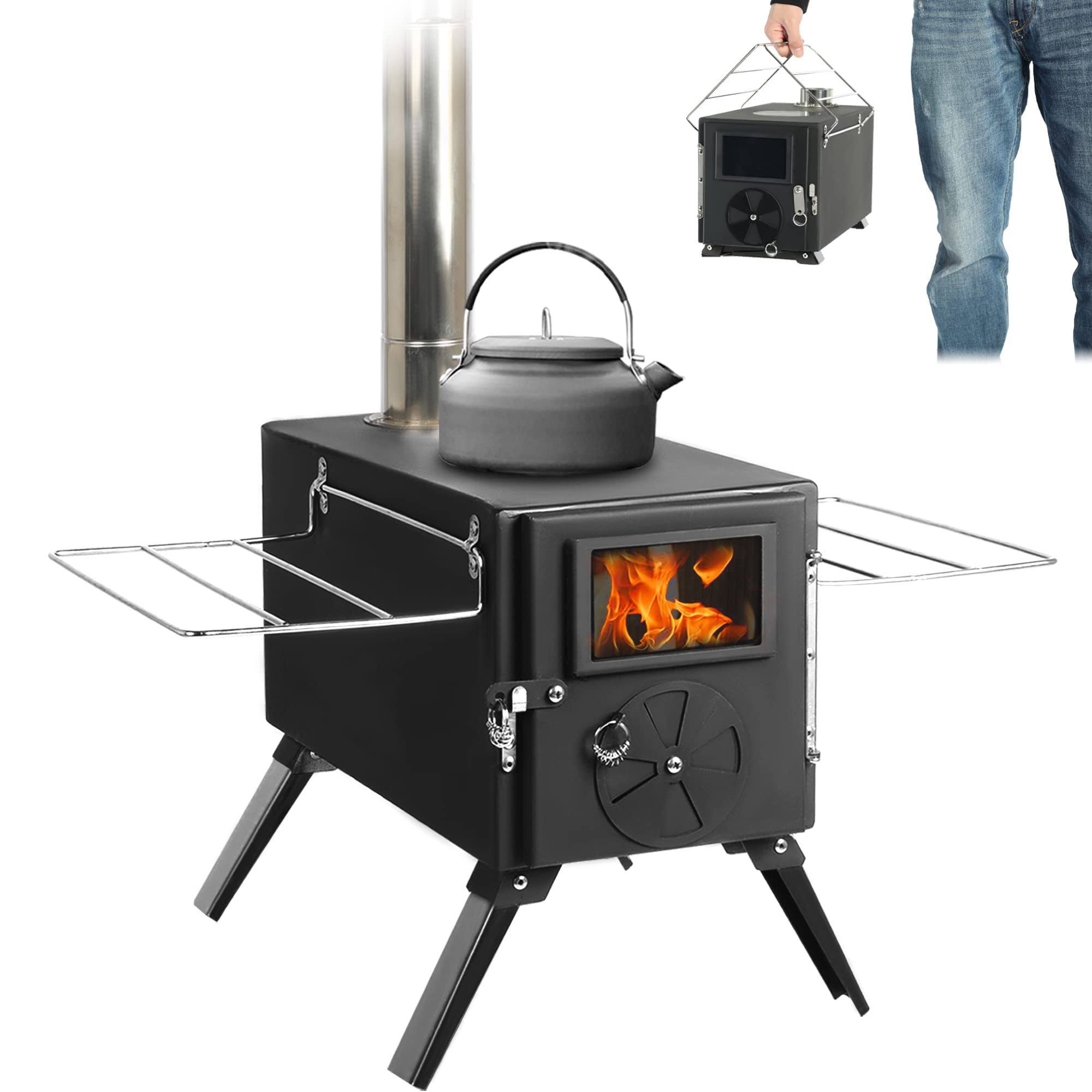 HOPUBUY Camping Stove Hot Tent Stove, Portable Camping Wood Burning Stove for Outdoor Cooking and Heating , Small Wood Stove with 7 Stainless Chimney