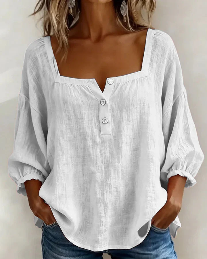Blouse en coton à encolure carrée et manches longues