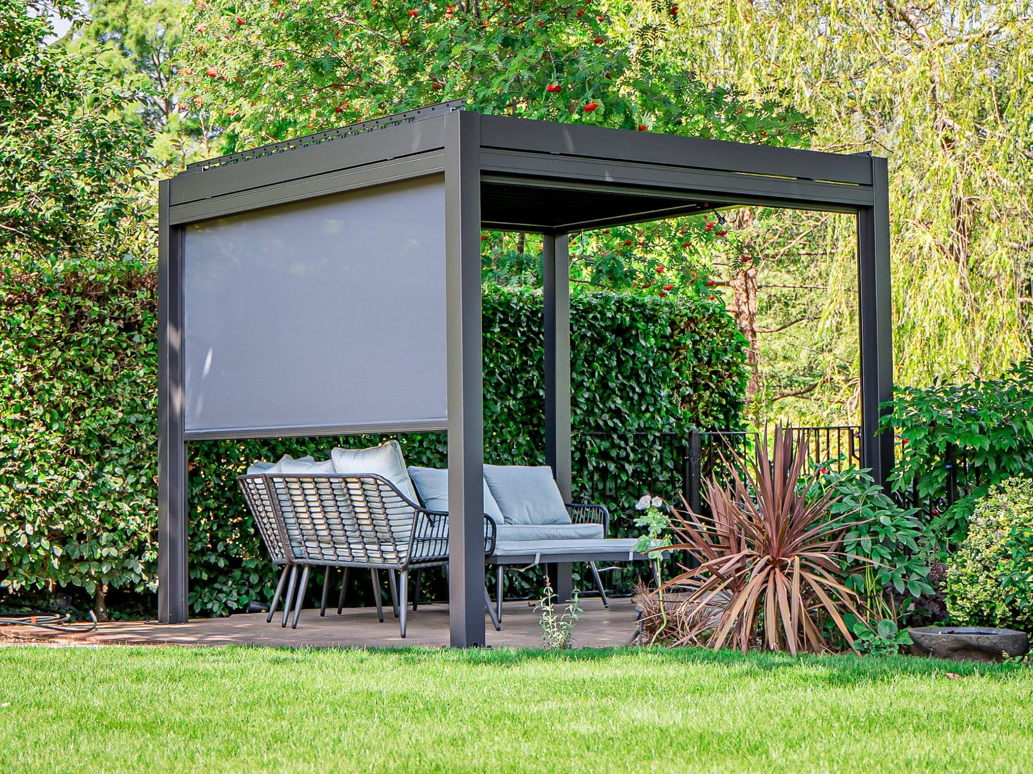 PERGOLUX Metal Pergola | 10' x 10', Aluminium, Adjustable Louvered Roof, Free-Standing, Modern Scandinavian Design, Anthracite