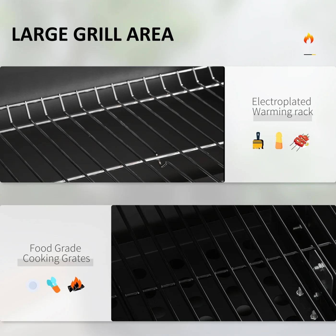 44.5" Charcoal BBQ Grill, Outdoor Portable Cooker for Camping or Backyard Picnic with Side Table, Bottom Storage Shelf, Wheels and Handle, Black - Image 6
