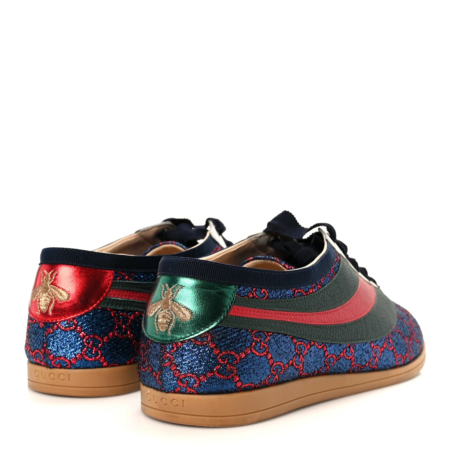 Lurex Calfskin Web GG Monogram Mens Falacer Sneakers 8.5 Iridescent Blue Iridescent Red Silver