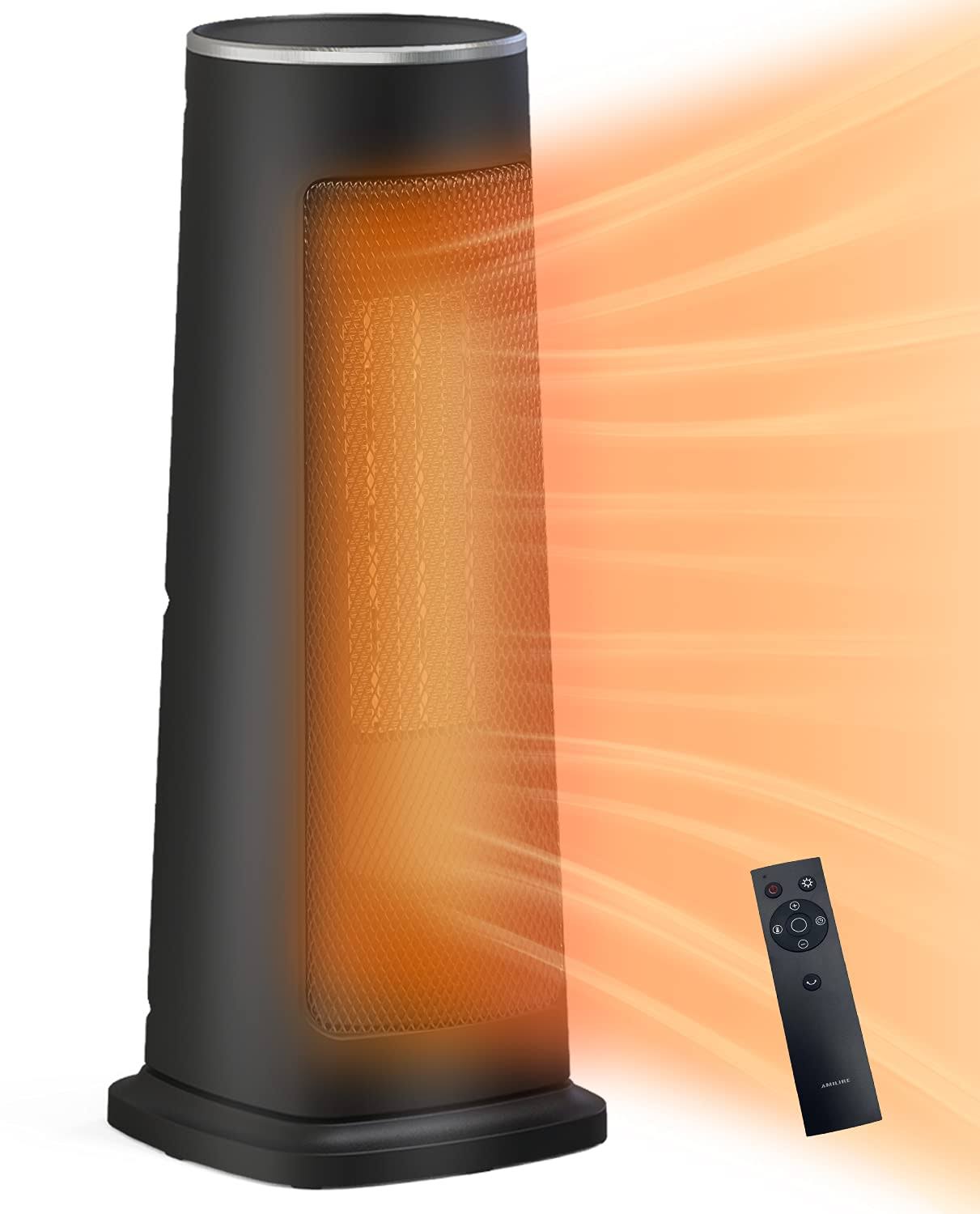 AMILIRE Electric Space Heater Fan,1500W Indoor Fast Heating Tabletop Programmable Thermostat, Remote LED Display Control, Wide Oscillation, Over-hea