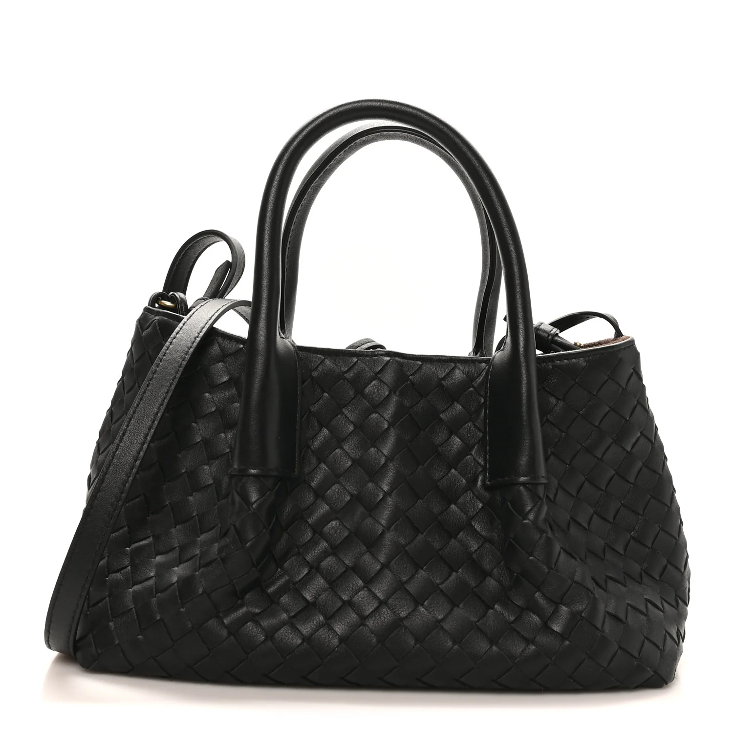 Calfskin Intrecciato Small Pinacoteca Tote Black Fondant