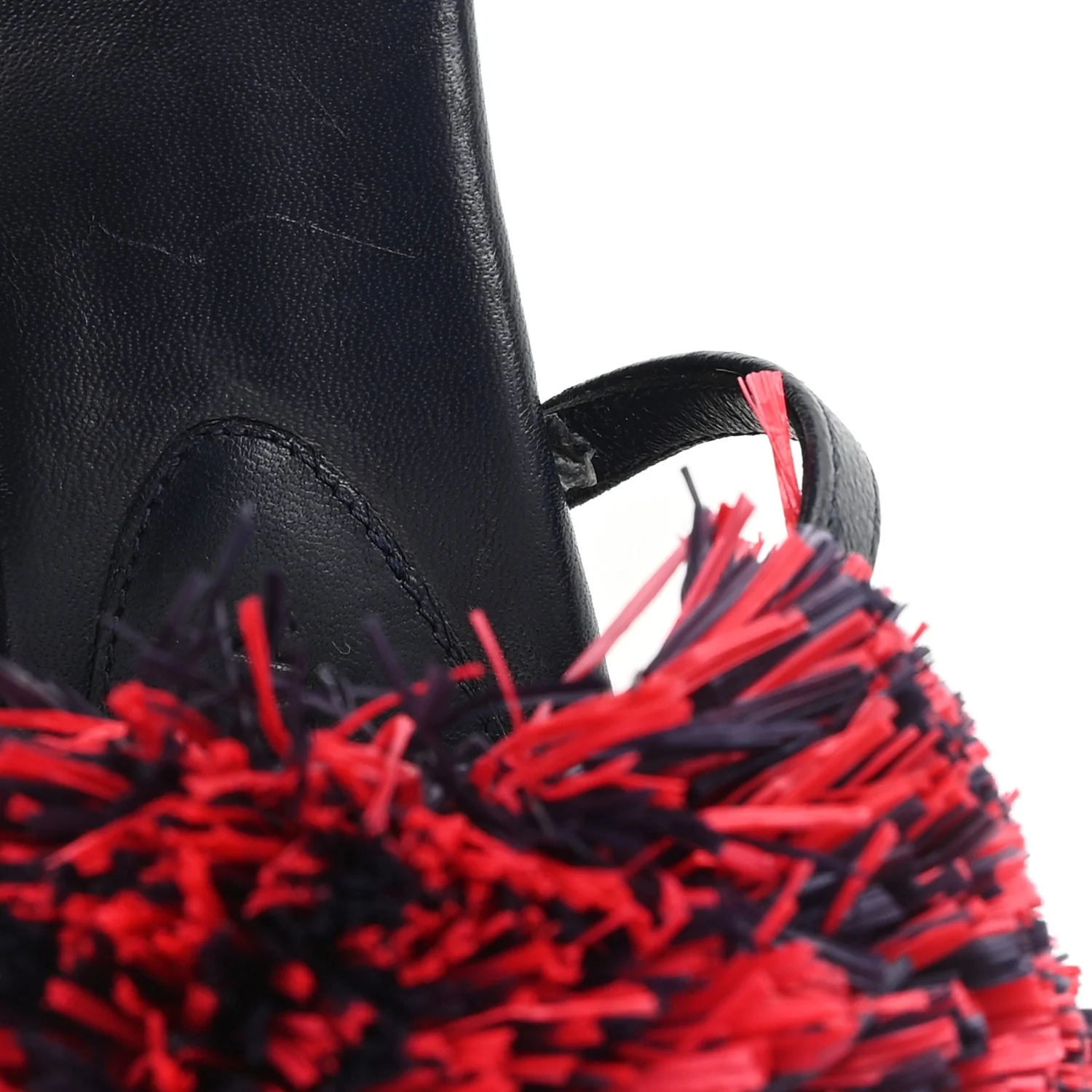 Calfskin Pom Slide Sandals 36 Navy Red
