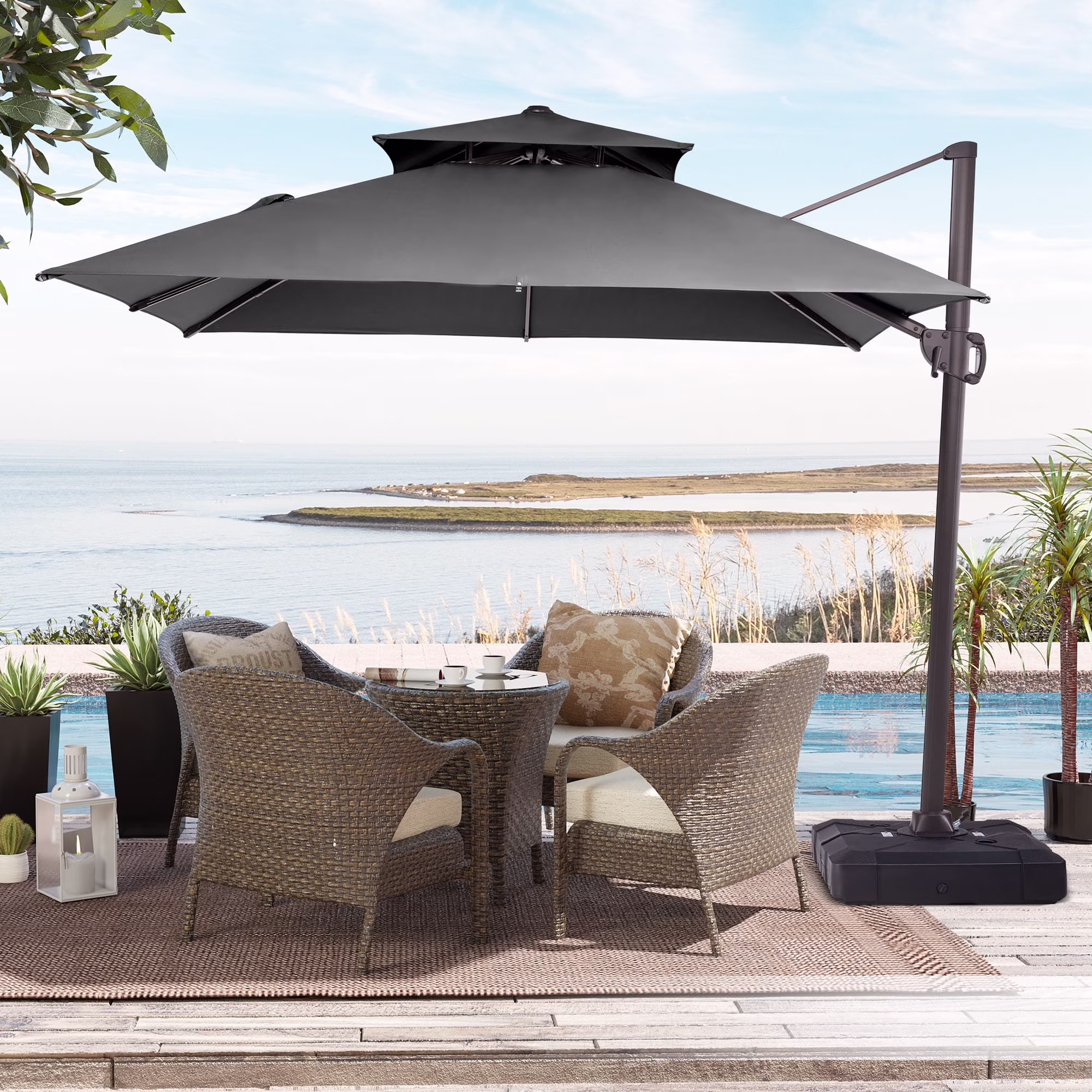 10 ft. x 10 ft. Square Double Top Patio Cantilever Umbrella, Navy Blue(Blue) - Image 5