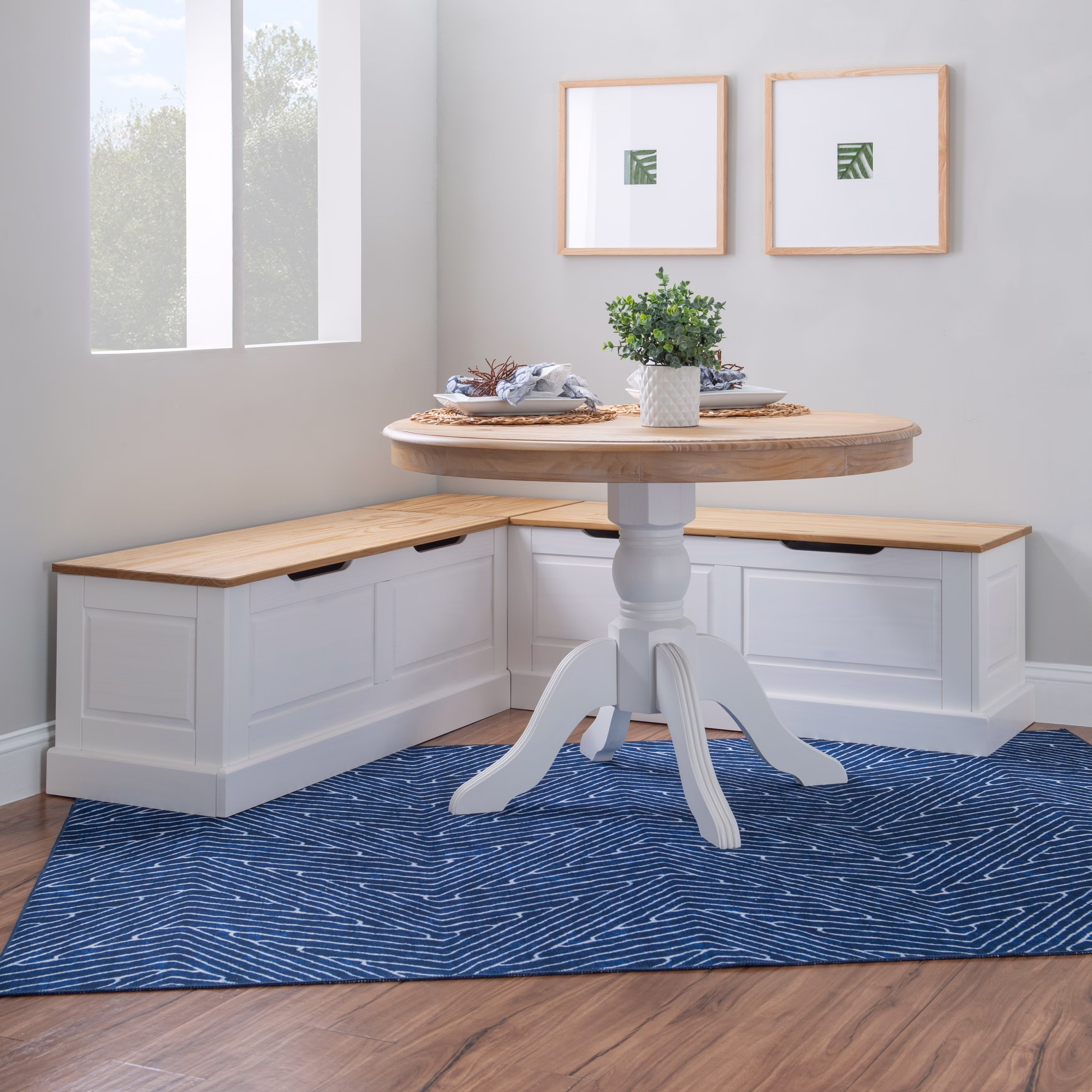 Nook Bench Collection L-Shaped Wood Farmhouse Breakfast Bench with Hidden Storage, White(White) - Image 5