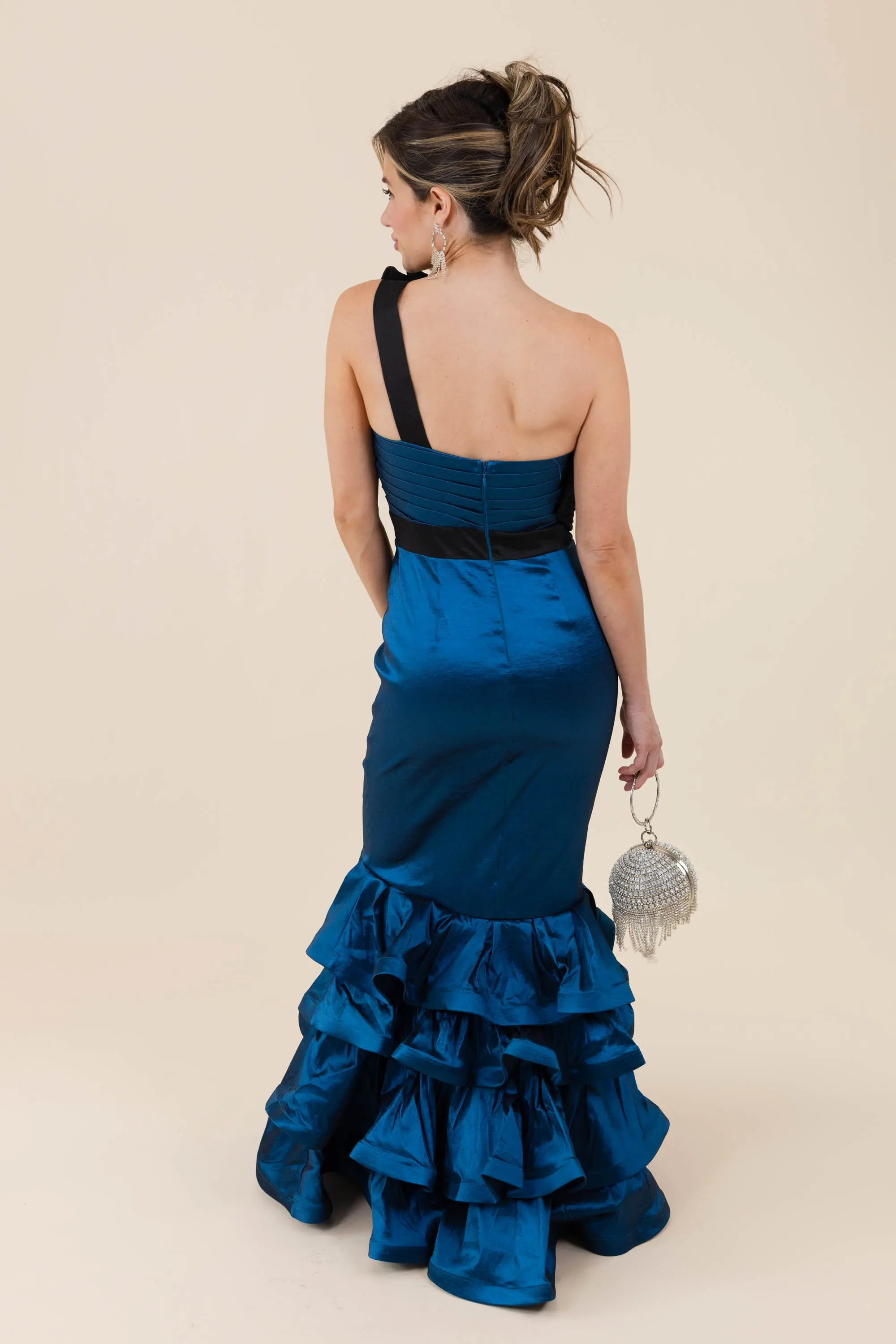 Was It Ever Love Satin Ribbon Ruffle Tiered Maxi Dress