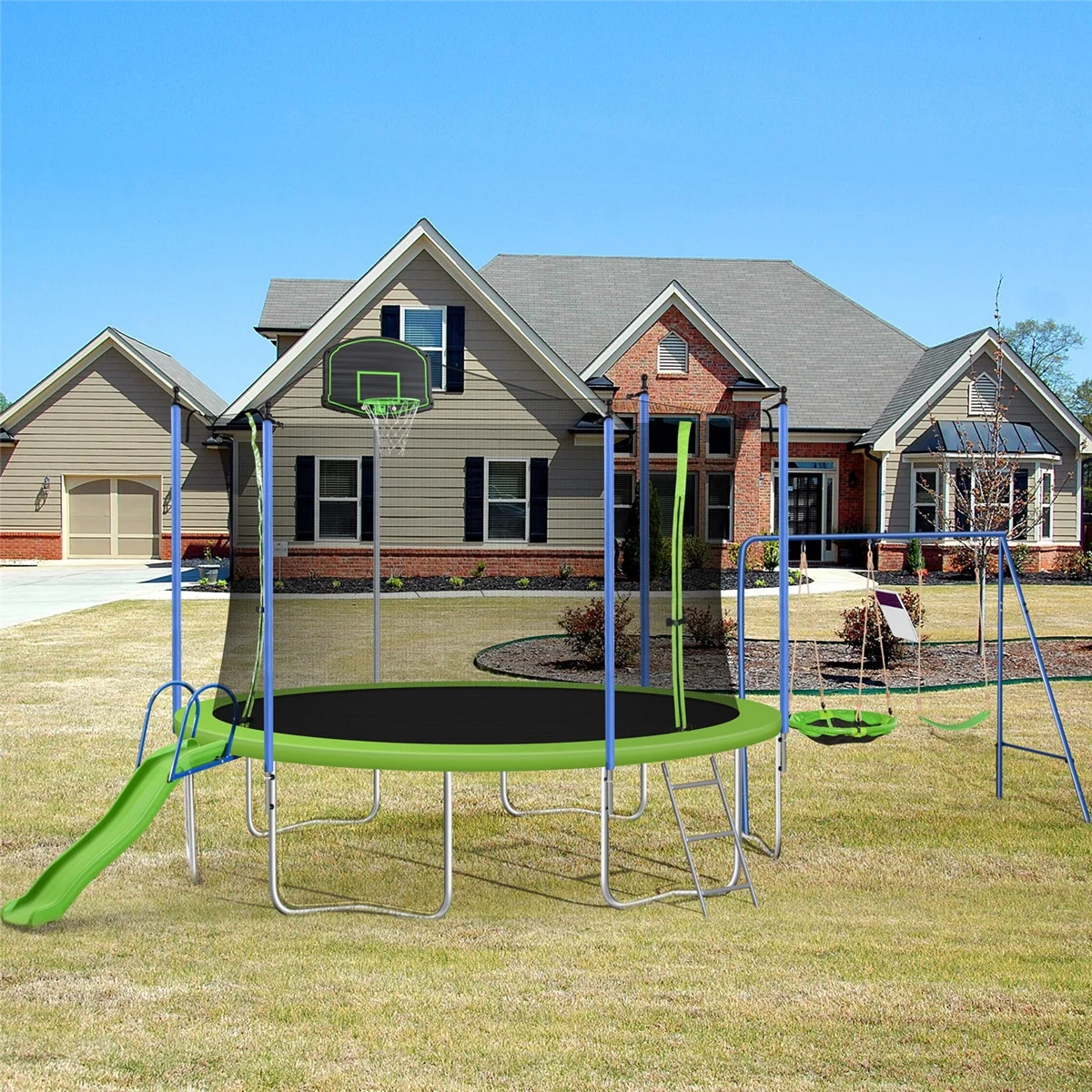 12FT Trampoline for Kids Adults, Recreational Trampoline with Slide Swing Basketball Hoop Enclosure Net, 600Lbs Capacity for 4-5 Kids(12') - Image 5