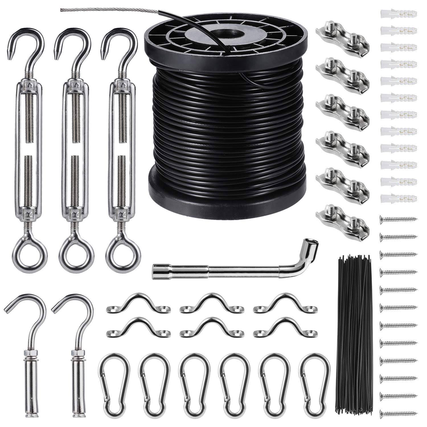 Bestnewll String Lights Hanging Kit,Globe String Lights Suspension Kit,Outdoor Light Guide Wire,includ 164 ft Nylon-Coated Stainless Steel Wire Rope