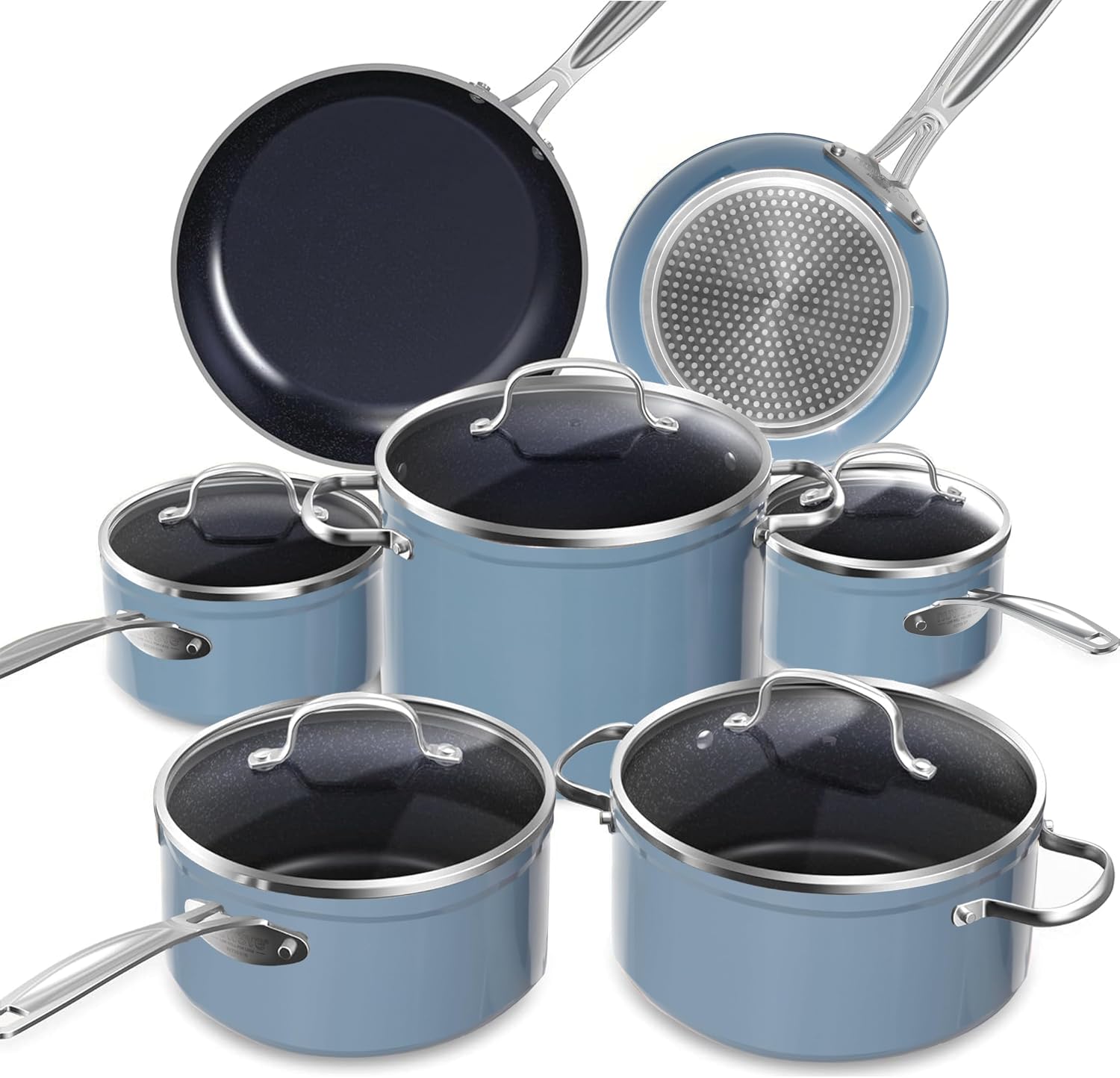 Nuwave Healthy Duralon Blue Ceramic Nonstick Cookware Set, PFAS Free