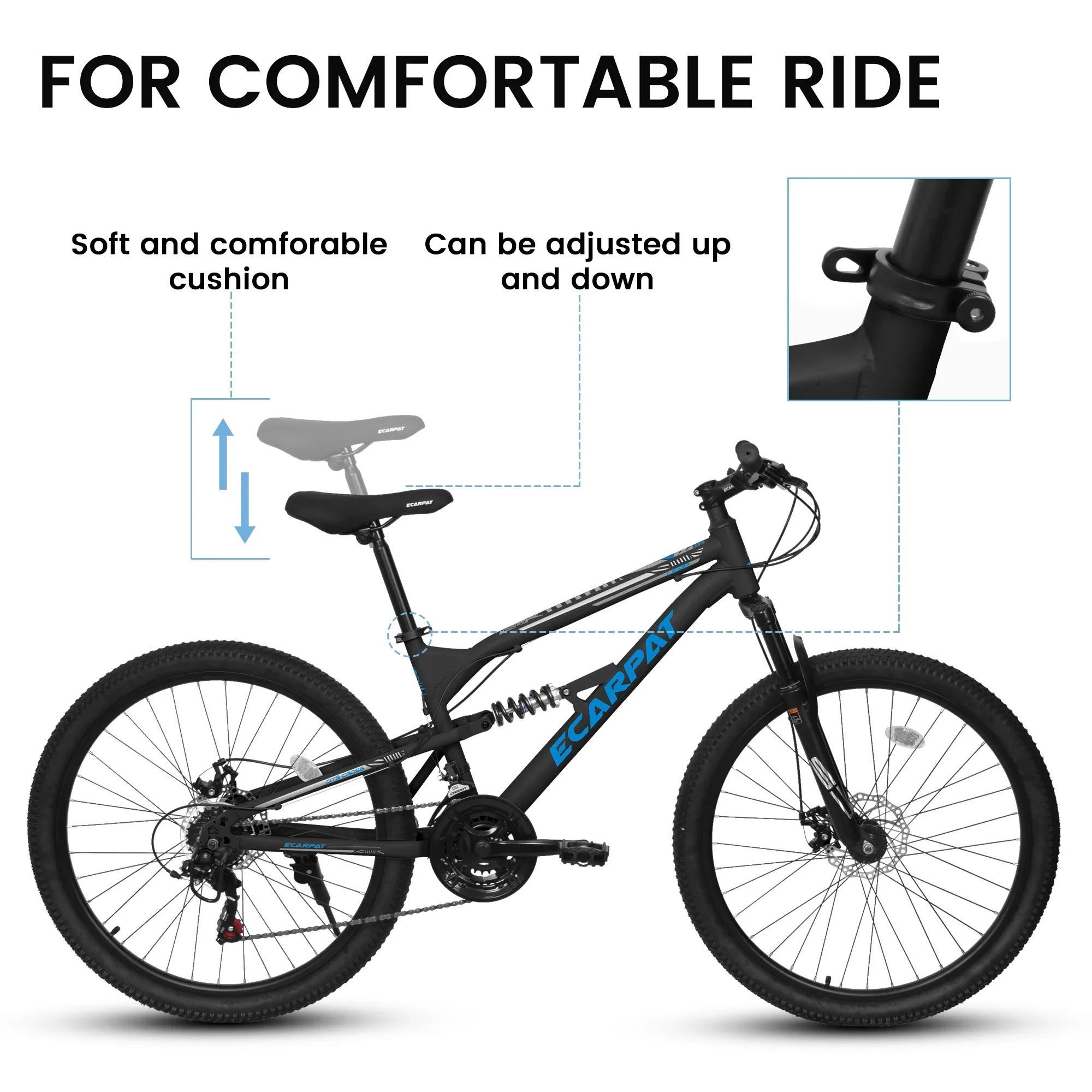 26 Inch Mountain Bike, Dual Full Suspension 21-Speed Disc Brakes Thumb Shifter, Carbon Steel Frame Mountain Bike, Mens Womens Trail Commuter City Bicycles
