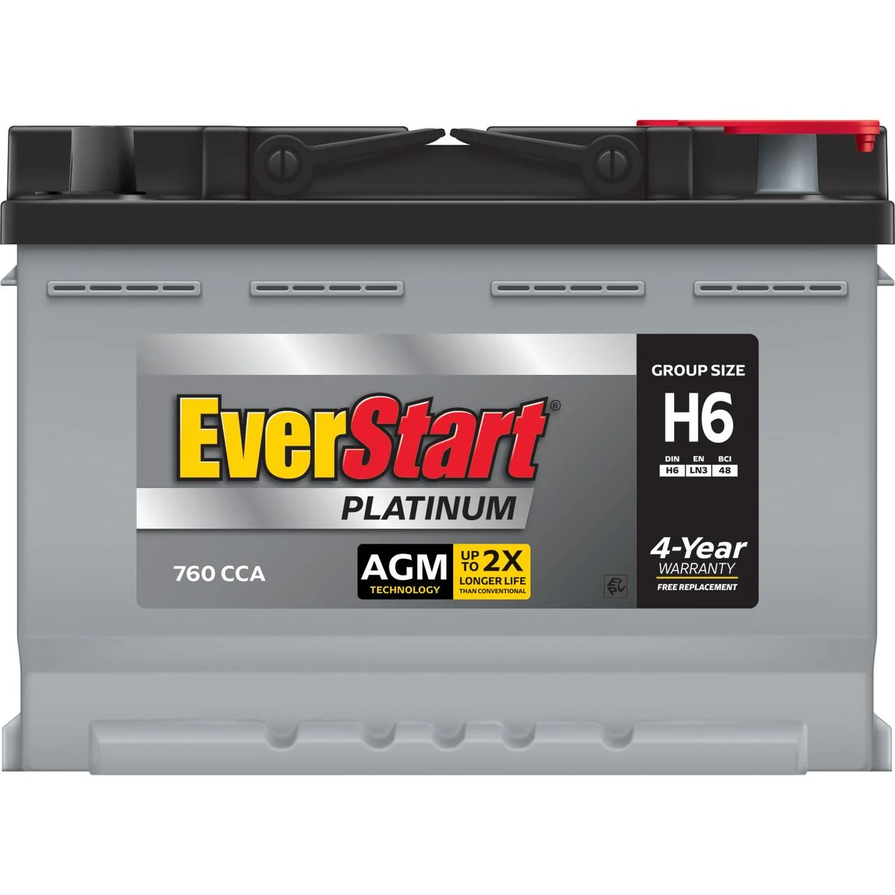 Everstart Platinum AGM Automotive Battery, Group H6 / LN3 / 48 12 Volt, 760 CCA