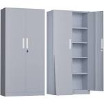 SOLAURA 71" Metal Garage Storage Cabinet with Locking Doors and Adjustable Shelves for Home, Office(Black), Dark Gray
