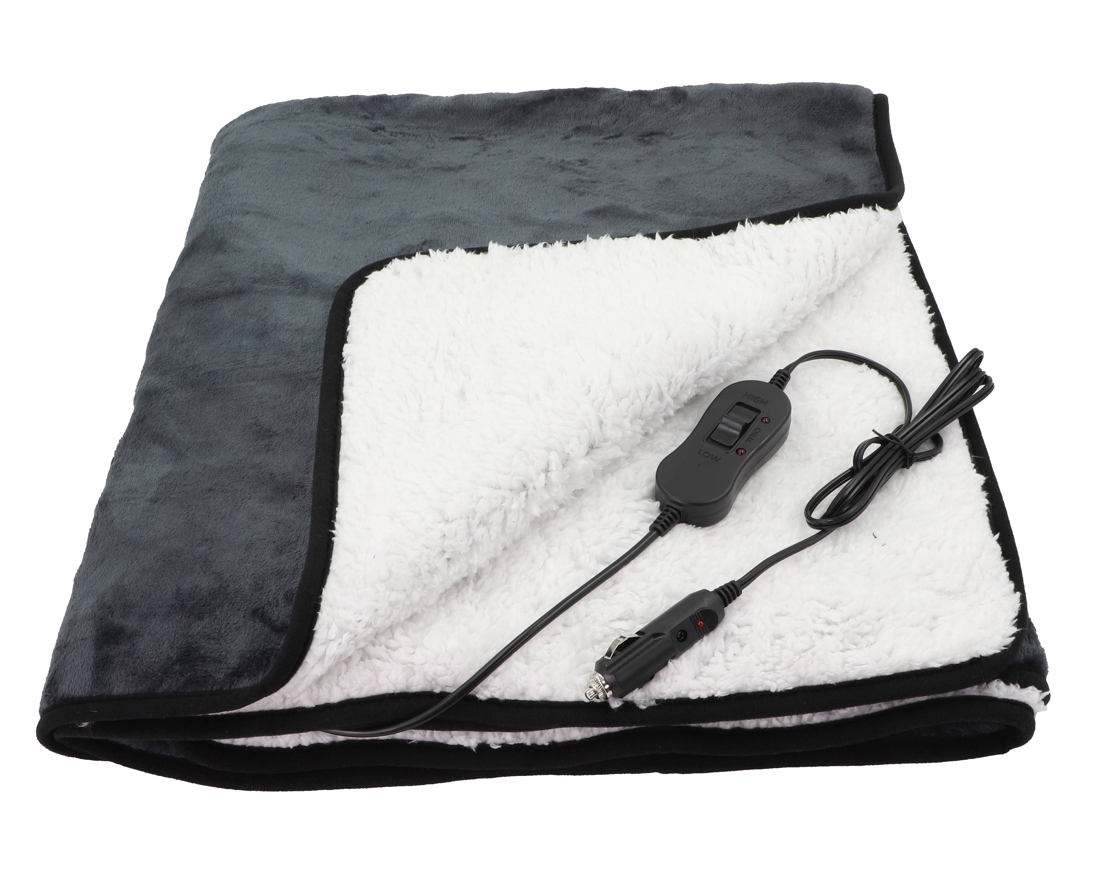Goodyear 12 Volt Heated Blanket, Reversible Plush/Sherpa, Assembled Product Dimensions 55 x 39, 2lbs, Gray