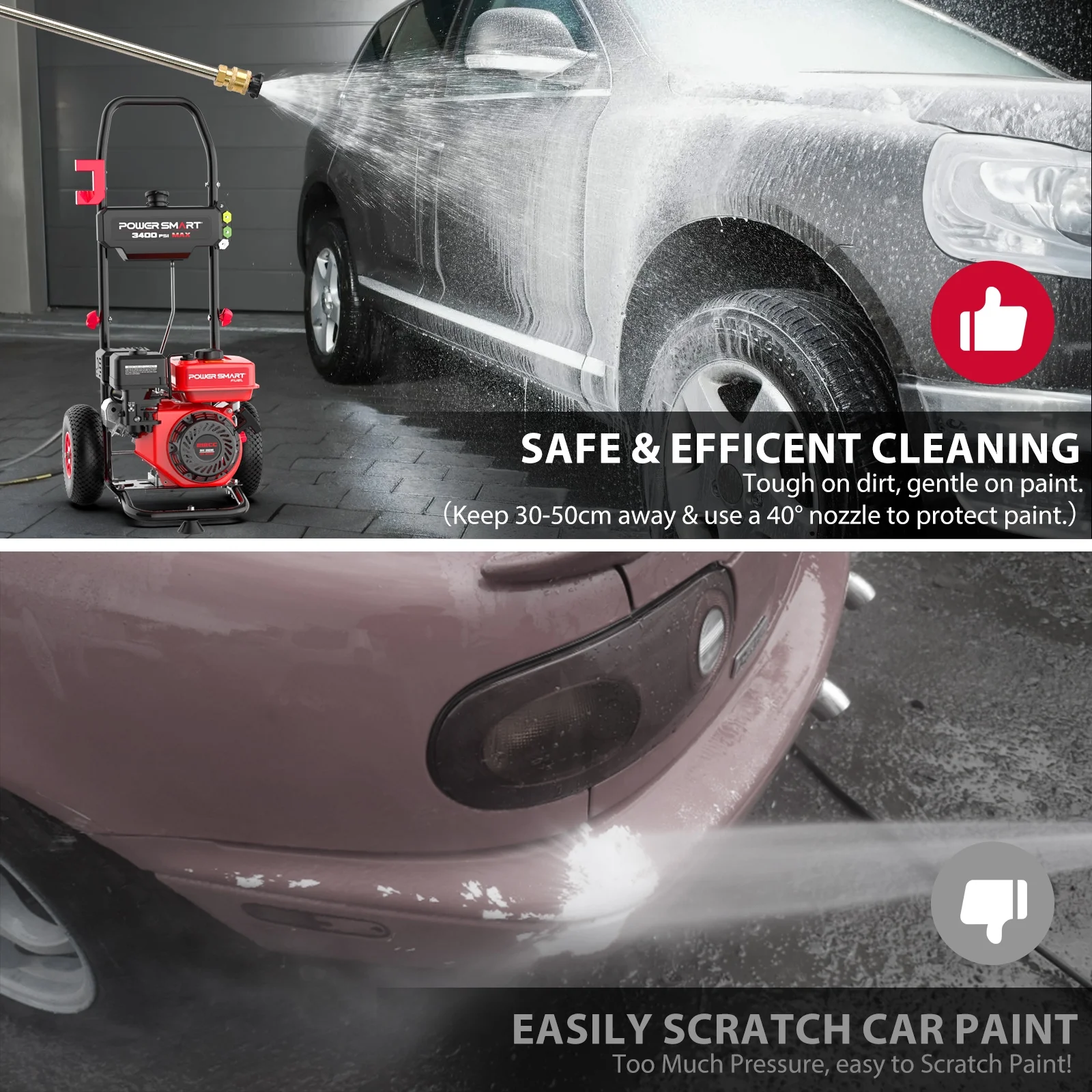 3400PSI Gas Pressure Washer, 212cc Engine 2 5GPM 5 Quick Adjustable Nozzles for Gardens Image 8