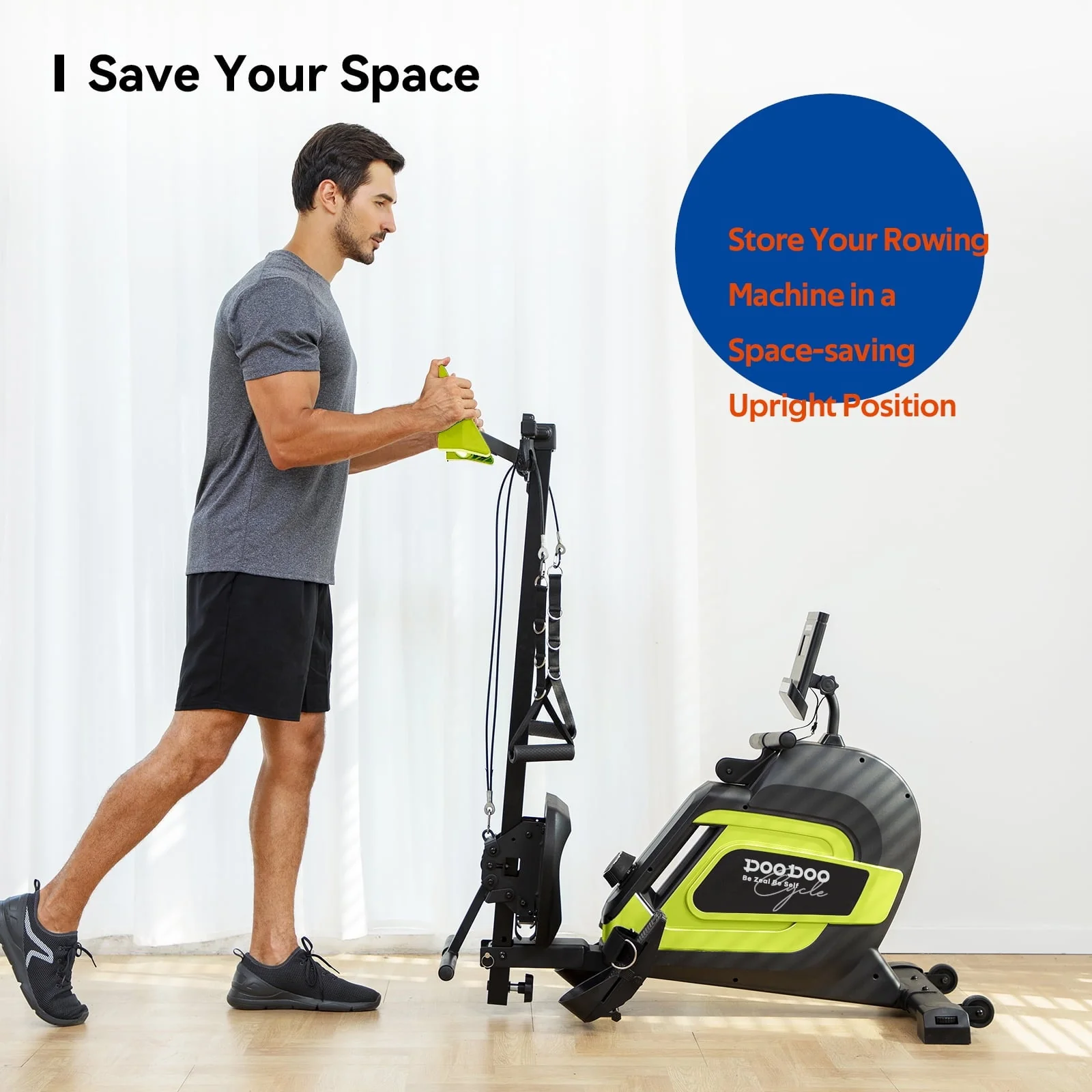 Pooboo Upgrade 3 - in - 1 Multi - Functional Home Rowing Machine Indoor Exercise Row Machine Foldable Rower 14 Adjustable Level Quiet Magnetic Resistance with Arm Training Bands & Stretching Board 360 lb