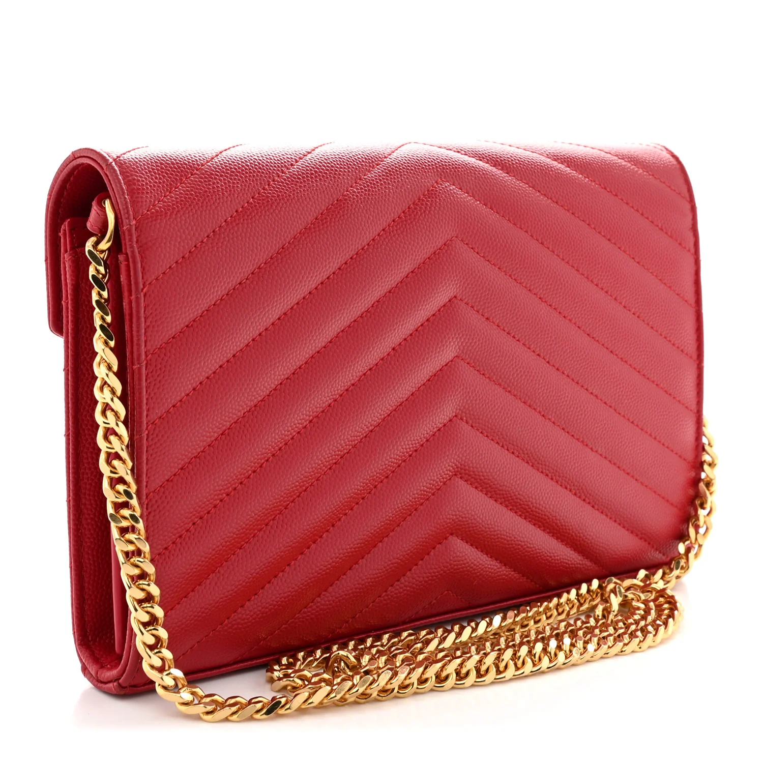 Grain De Poudre Matelasse Chevron Monogram Chain Wallet New Red