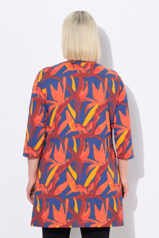 Bird of Paradise Print Notch Neck 3/4 Sleeve Tunic.