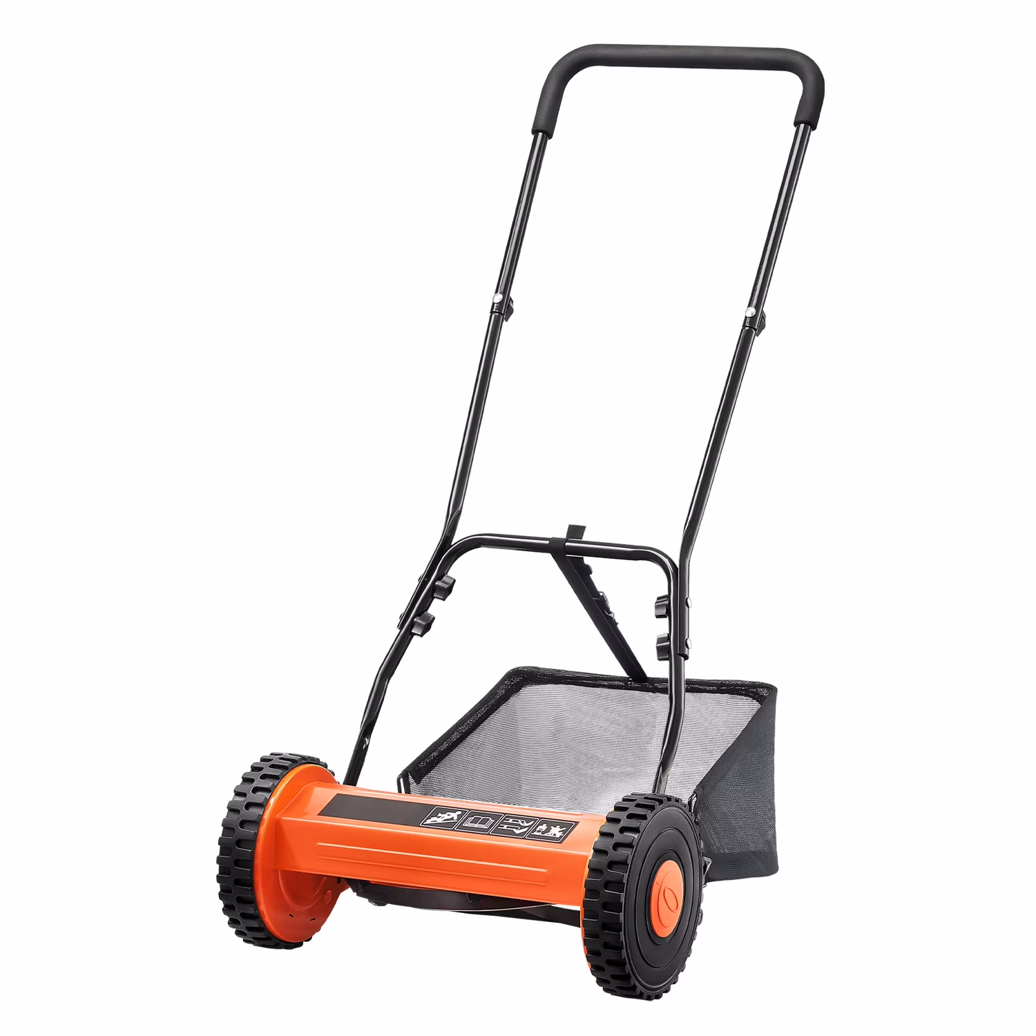 KFFKFF 16 - Inch Manual Push Reel Lawn Mower, 5 - Blade Design, Adjustable Cutting Height from 0.6 to 1.75 in, Walk - Behind Mower with Grass Collection Bag for Lawns, Driveways, and Courtyards