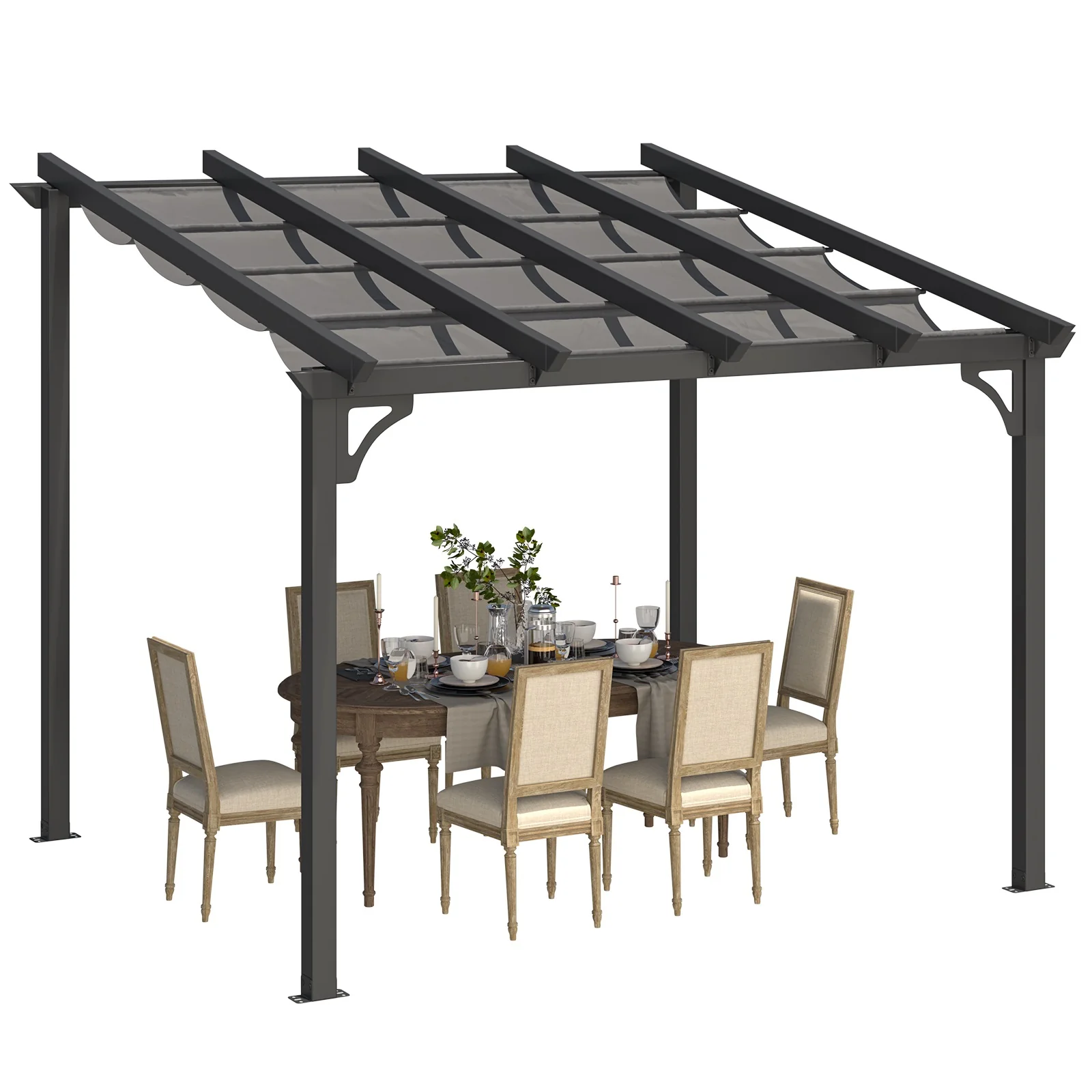 AECOJOY 10' x 8' Gazebo for Patio, Retractable Pergola with Adjustable Sun Shade Canopy Roof