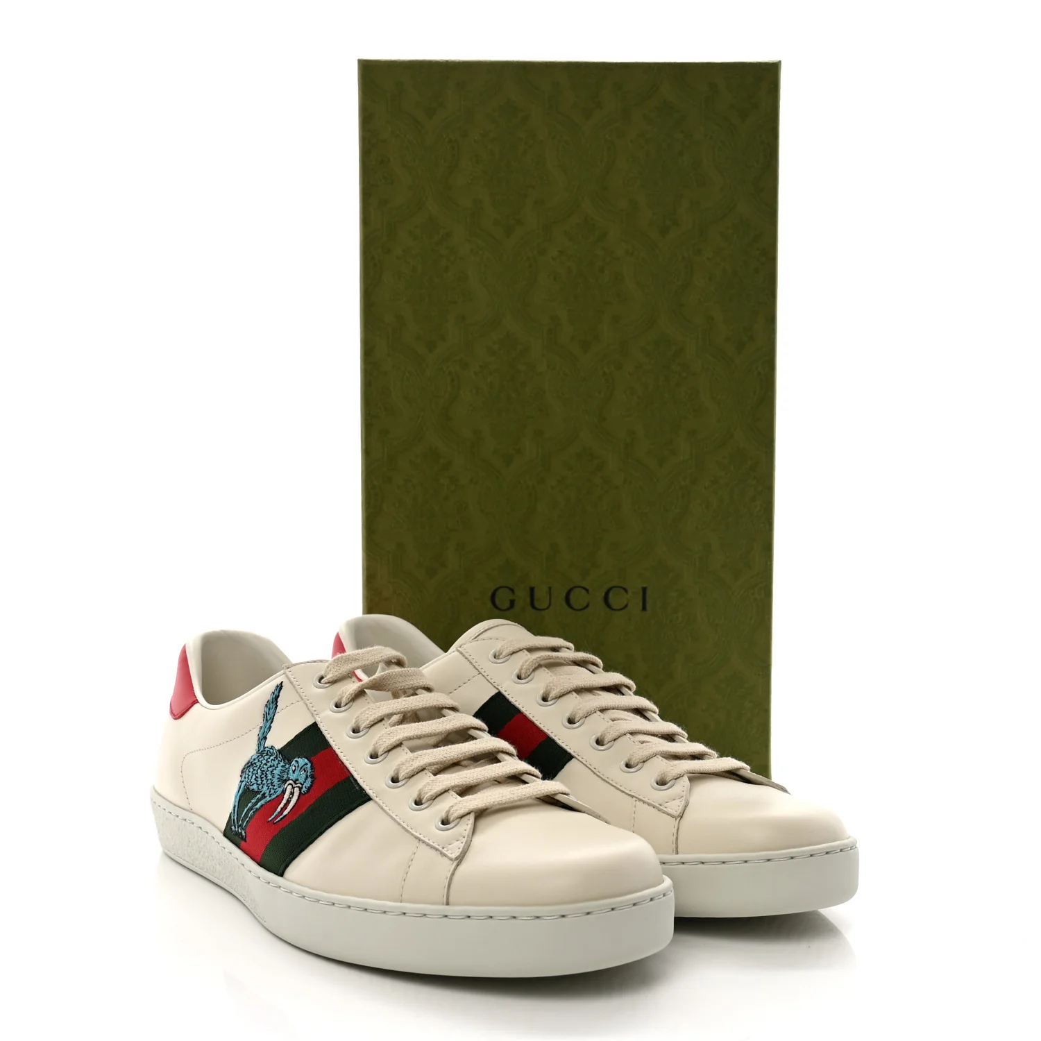 X FREYA HARTAS Calfskin Miro Soft Web Mythical Creature Embroidered Mens Ace Sneakers 9.5 New Mystic White