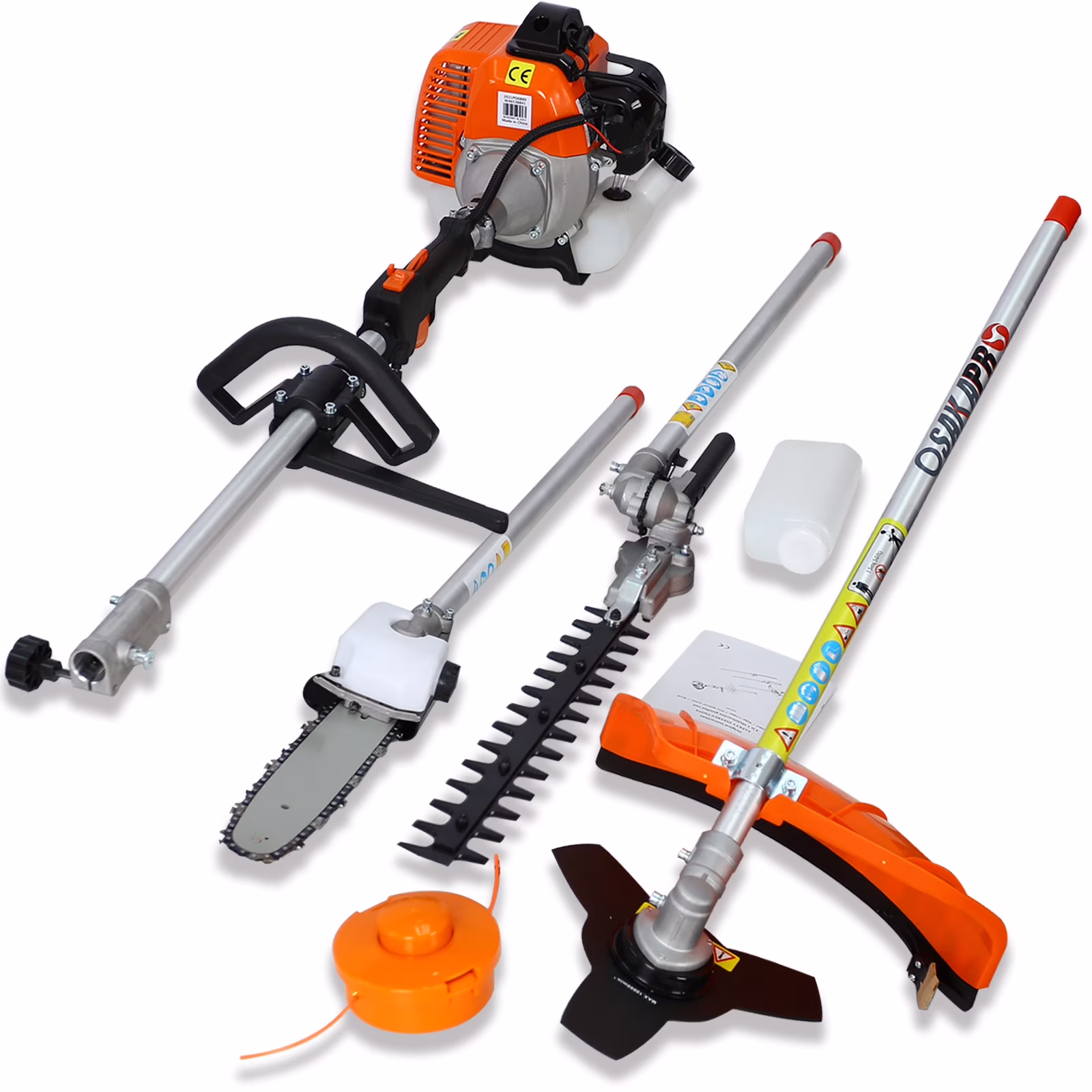 4 in 1 String Trimmer, Gas Powered Weed Eater Multi-Functional Trimming Tool for Lawn Care, 33CC 2-Cycle Grass Trimmer with Gas Pole Saw, Hedge Trimmer, Grass Trimmer, Brush Cutter, Orange(33CC 2-Cycle Gas Powered Weed Eater, Orange/Black)