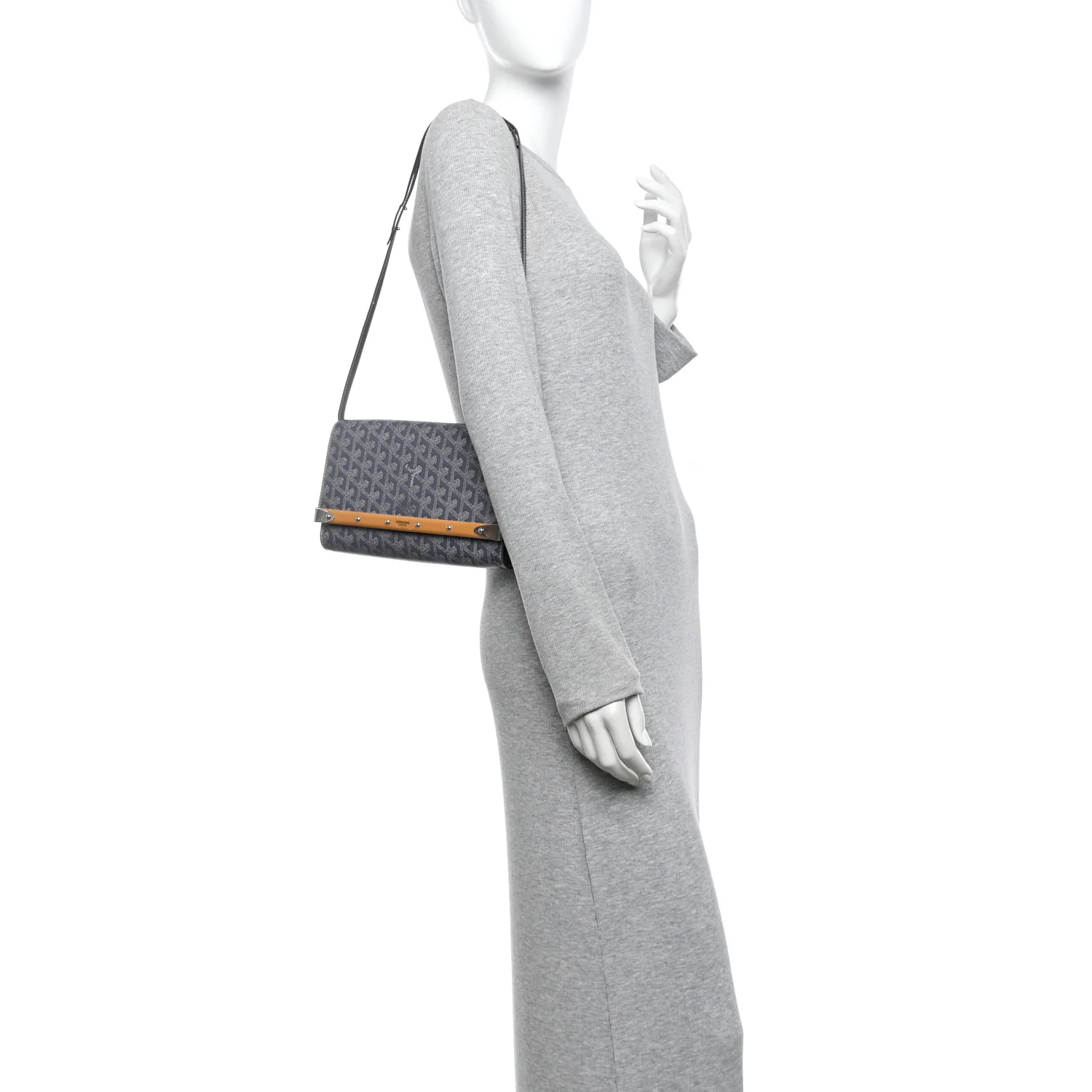 Goyardine Monte Carlo Bois Clutch With Strap Gray