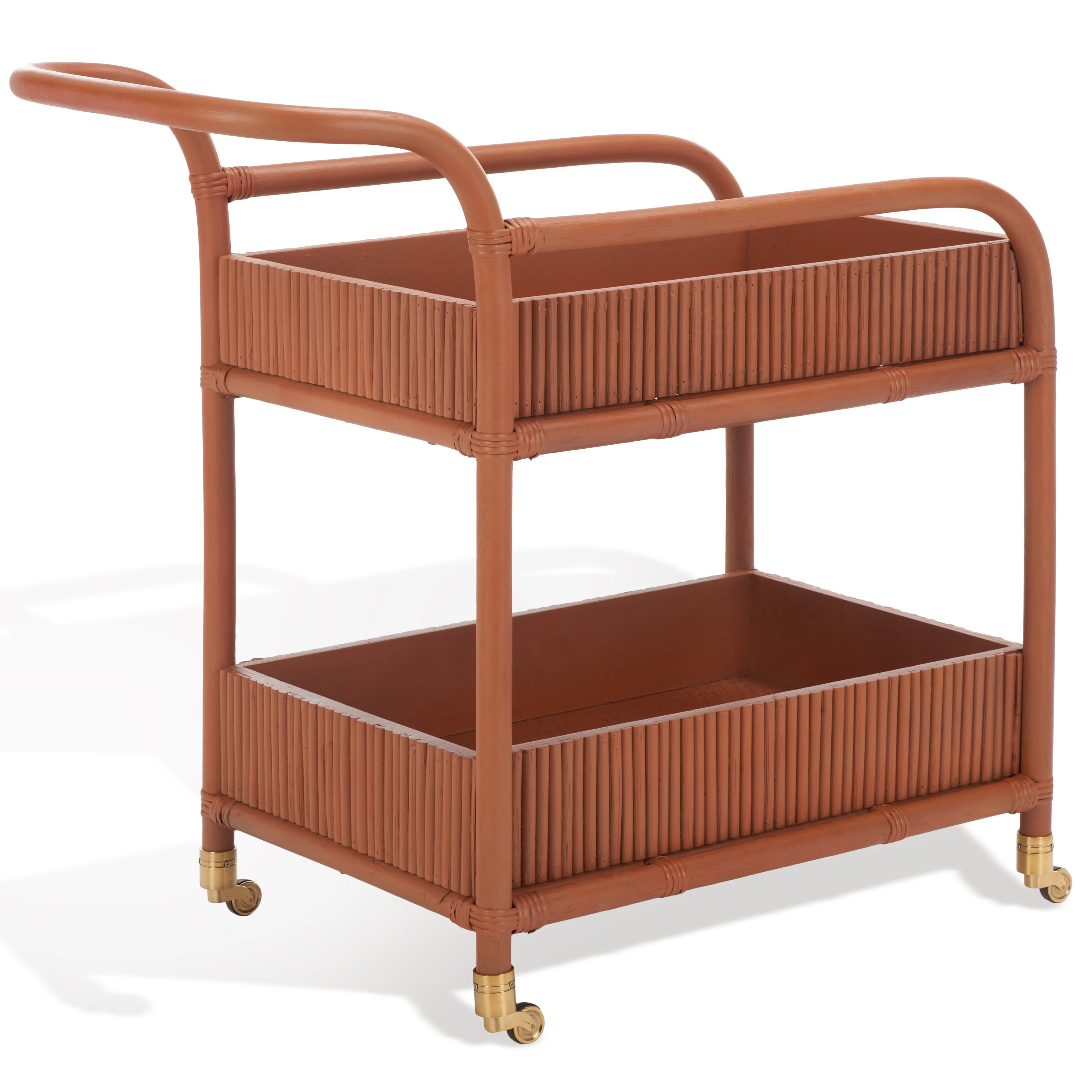 SAFAVIEH Couture Barnette Modern 2 - Tier Wheeled Rattan Pole Bar Cart, Amber