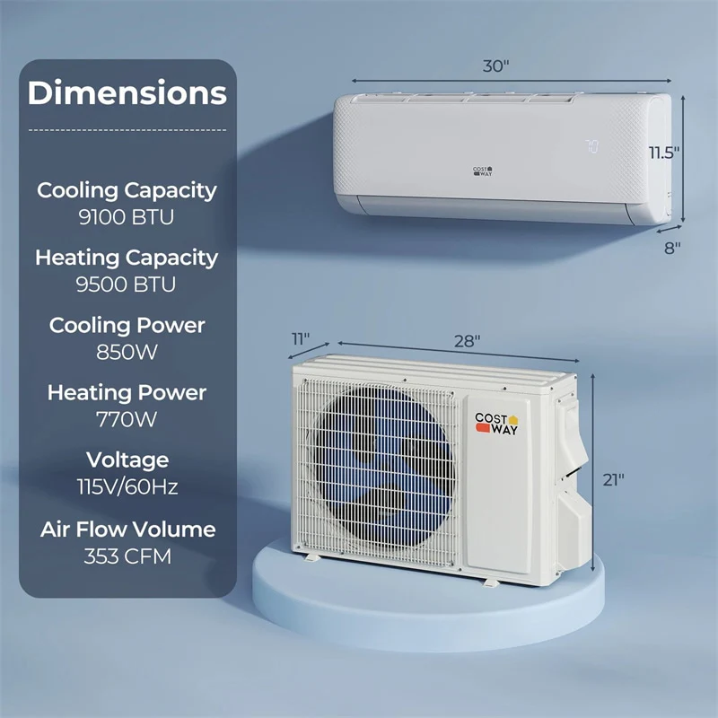 Airtural Series 9100 BTU WiFi Mini Split Air Conditioner with Heat Pump, 20.5 SEER2 115V Alexa Inverter Ductless Split AC w/Remote for 450 Sq.Ft Room