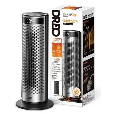 DREO 1500W Solaris Plus 20" Portable Oscillating Ceramic Space Heater for Home with Remote and Thermostat 12H Timer Silver