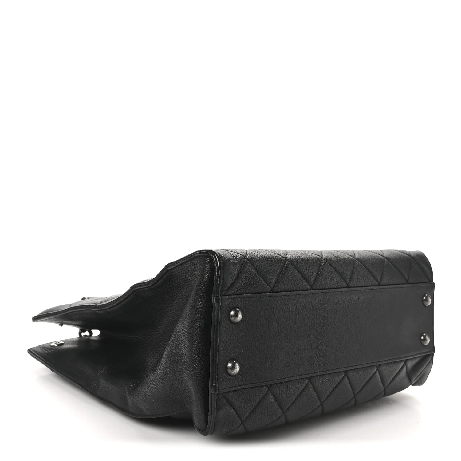 Goatskin Quilted Small Perfect Edge Shopping Tote Black